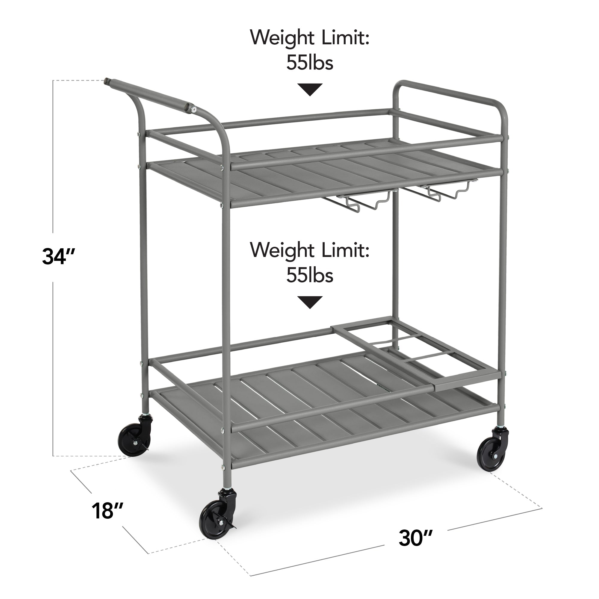 2-Tier Rolling Bar Cart Indoor/Outdoor w/ Shelves, Wine Rack, Locking Wheels