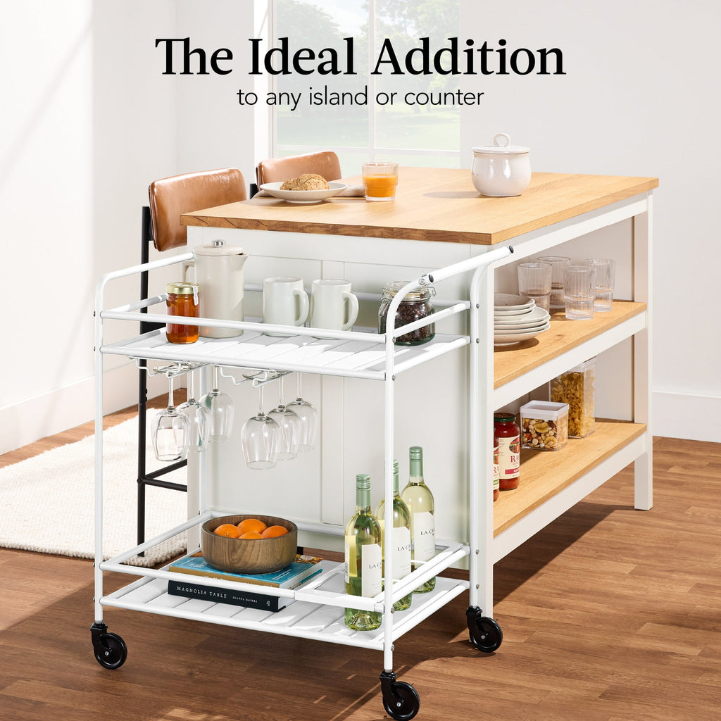 2-Tier Rolling Bar Cart Indoor/Outdoor w/ Shelves, Wine Rack, Locking Wheels
