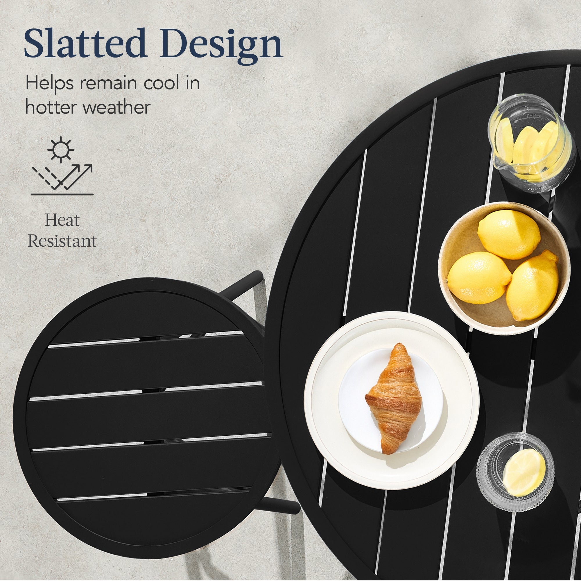 3-Piece Patio Bar Height Bistro Set w/ Backless Stools, Slatted Design