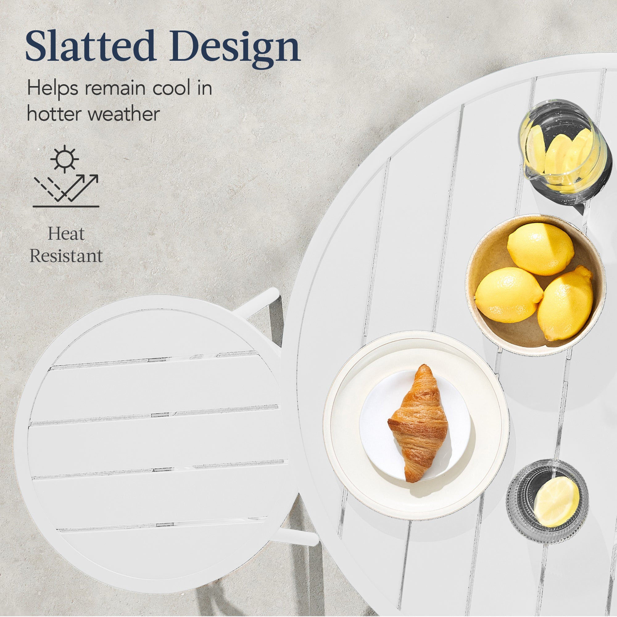 3-Piece Patio Bar Height Bistro Set w/ Backless Stools, Slatted Design