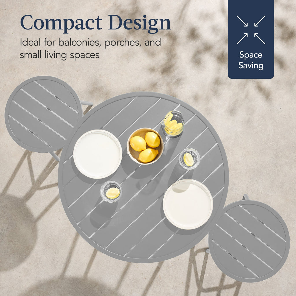 3-Piece Patio Bar Height Bistro Set w/ Backless Stools, Slatted Design