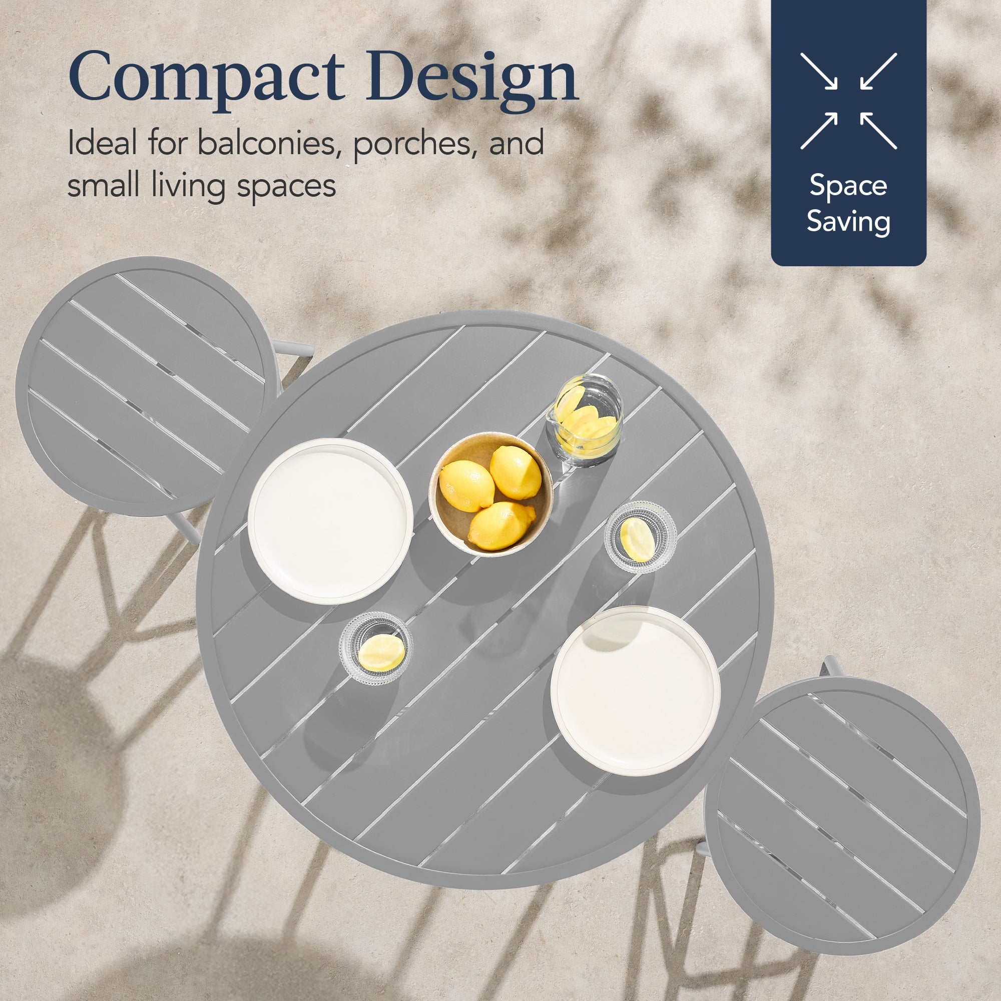 3-Piece Patio Bar Height Bistro Set w/ Backless Stools, Slatted Design