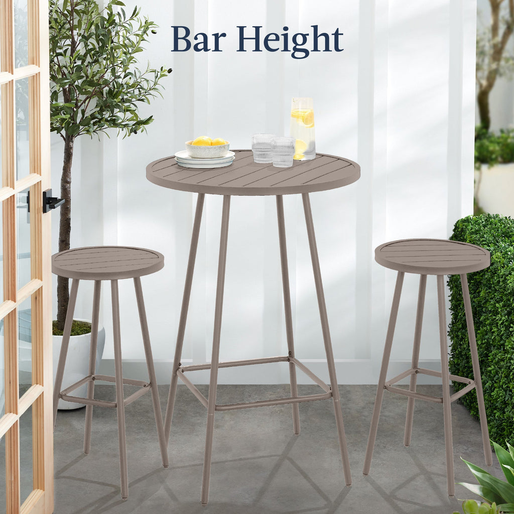 3-Piece Patio Bar Height Bistro Set w/ Backless Stools, Slatted Design