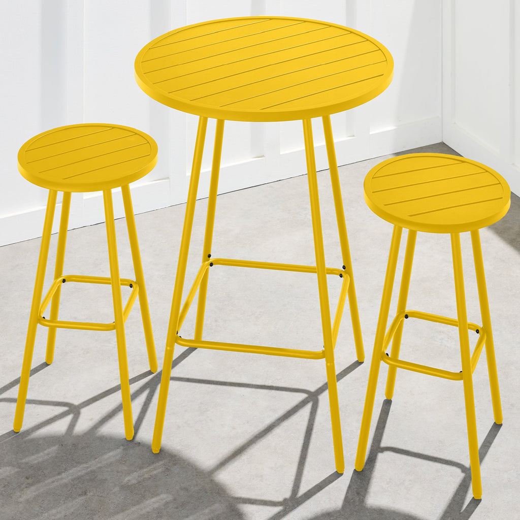 3-Piece Patio Bar Height Bistro Set w/ Backless Stools, Slatted Design