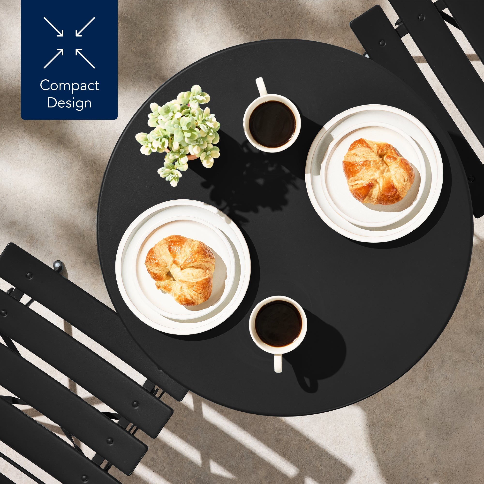 3-Piece Small Folding Patio Bistro Set w/ 2 Chairs