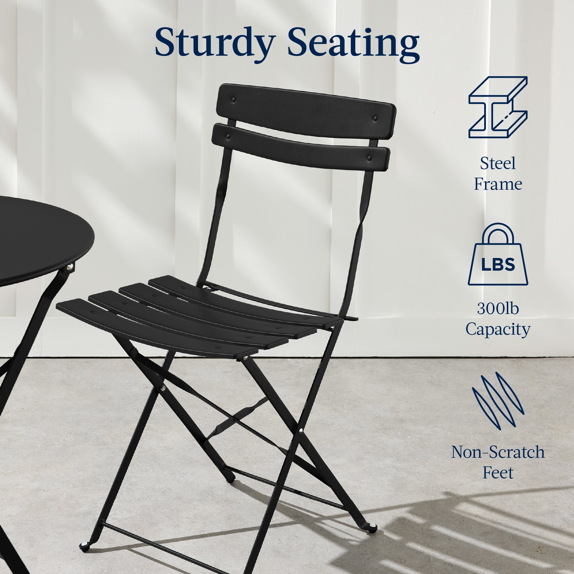 3-Piece Small Folding Patio Bistro Set w/ 2 Chairs