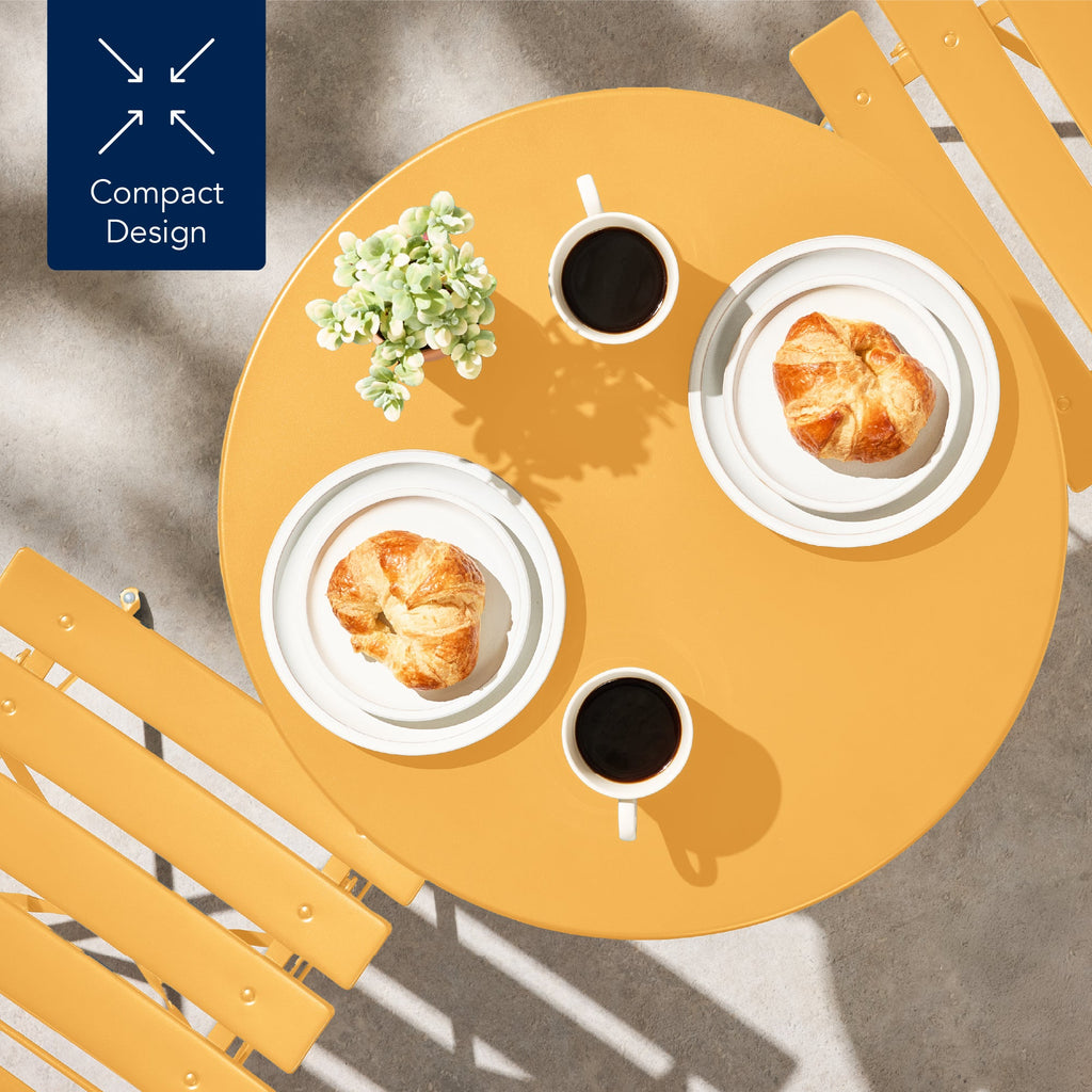 3-Piece Small Folding Patio Bistro Set w/ 2 Chairs