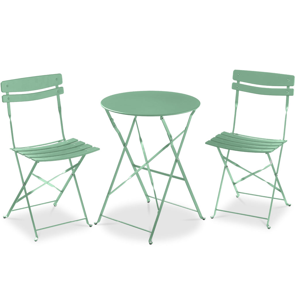3-Piece Small Folding Patio Bistro Set w/ 2 Chairs