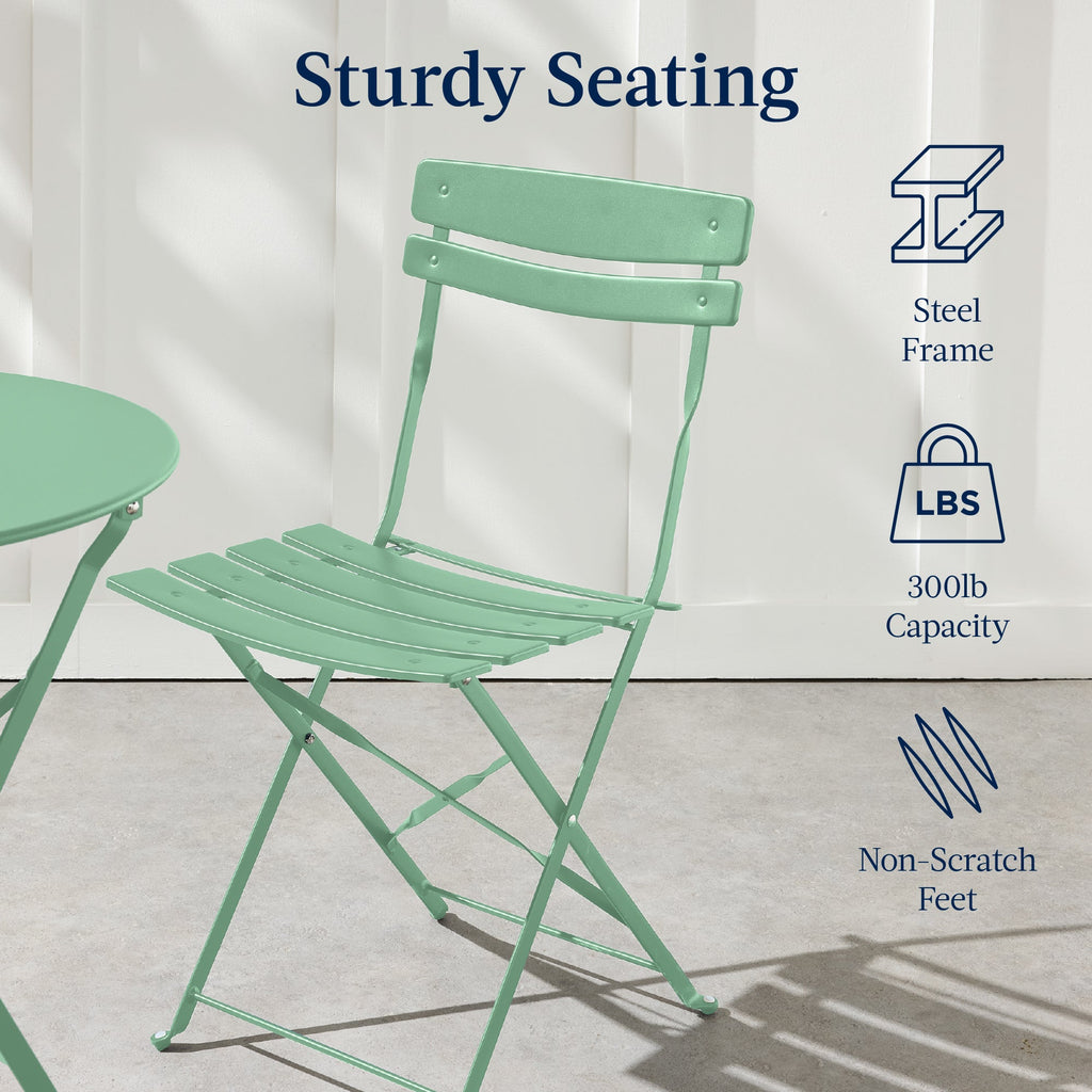 3-Piece Small Folding Patio Bistro Set w/ 2 Chairs