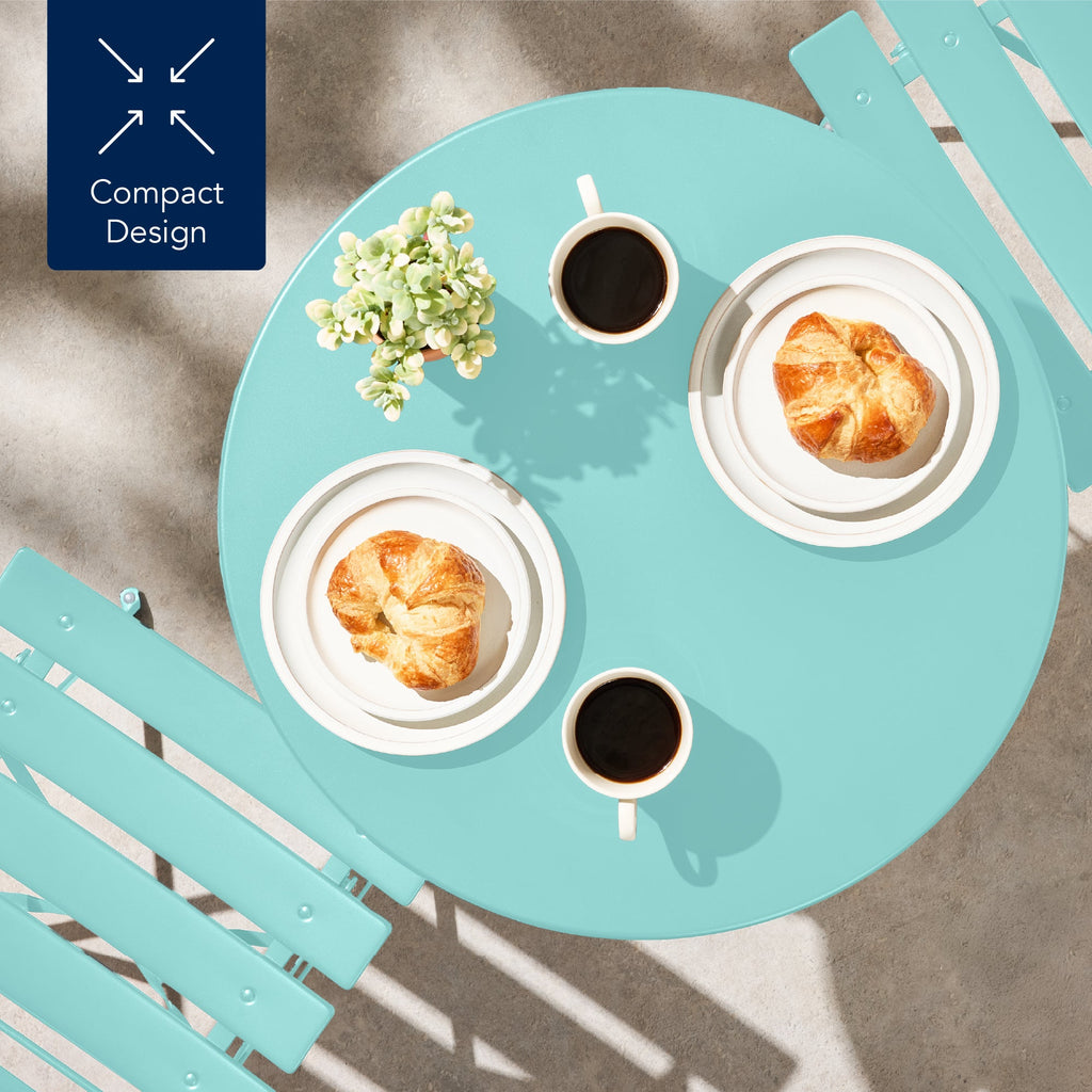 3-Piece Small Folding Patio Bistro Set w/ 2 Chairs