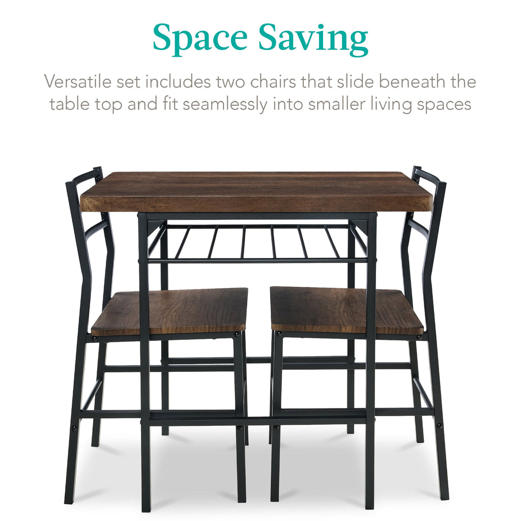 3-Piece Modern Square Dining Set w/ Storage Rack