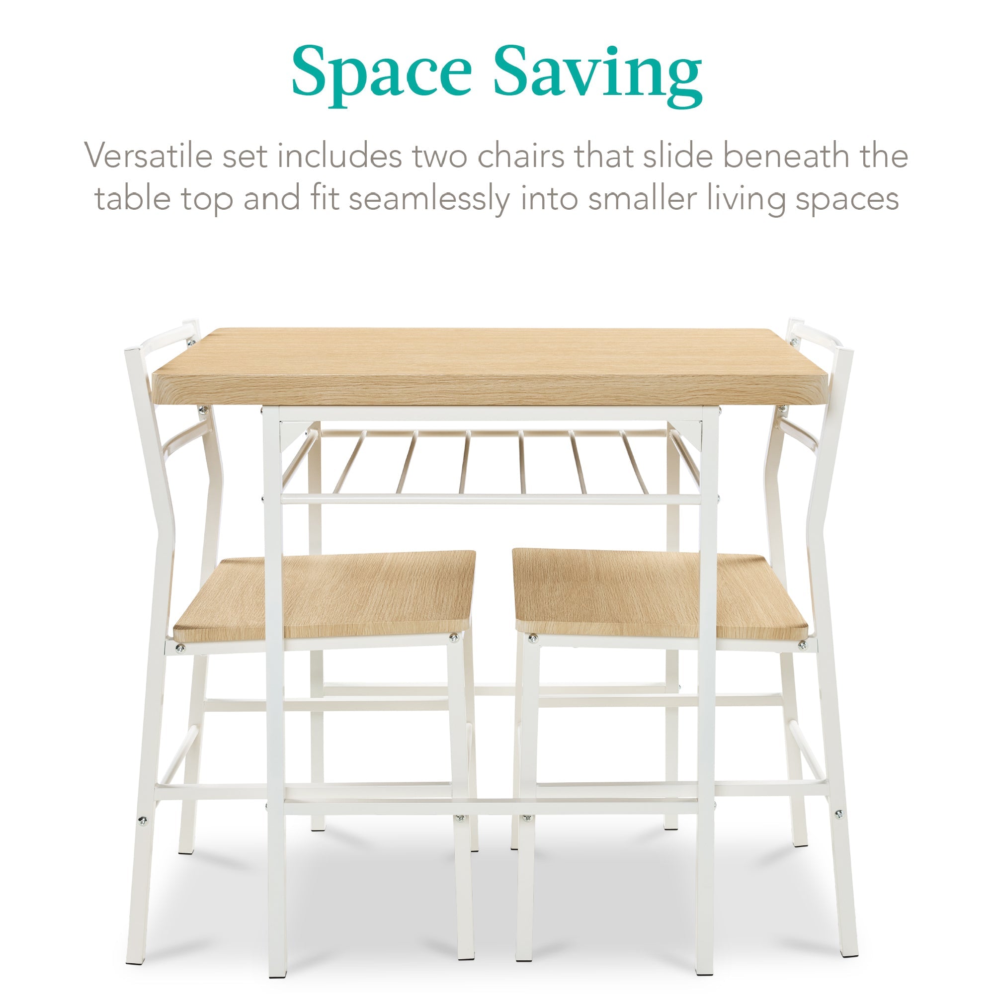 3-Piece Modern Square Dining Set w/ Storage Rack