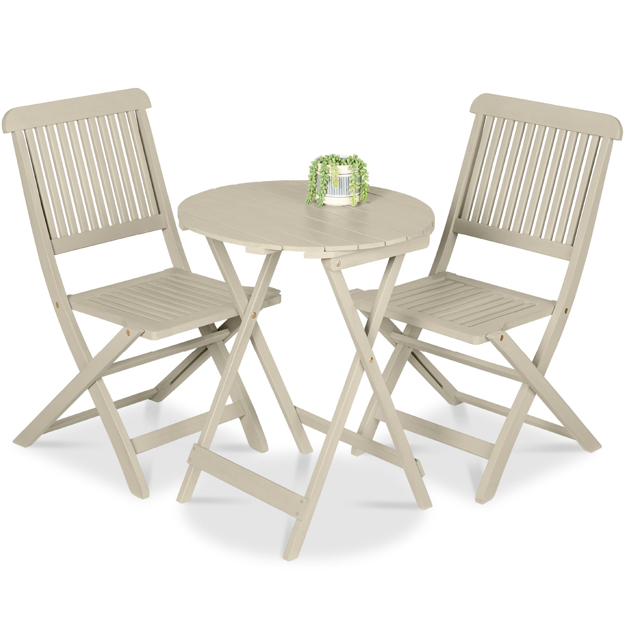 3-Piece Acacia Wood Bistro Set w/ Folding Table, 2 Chairs