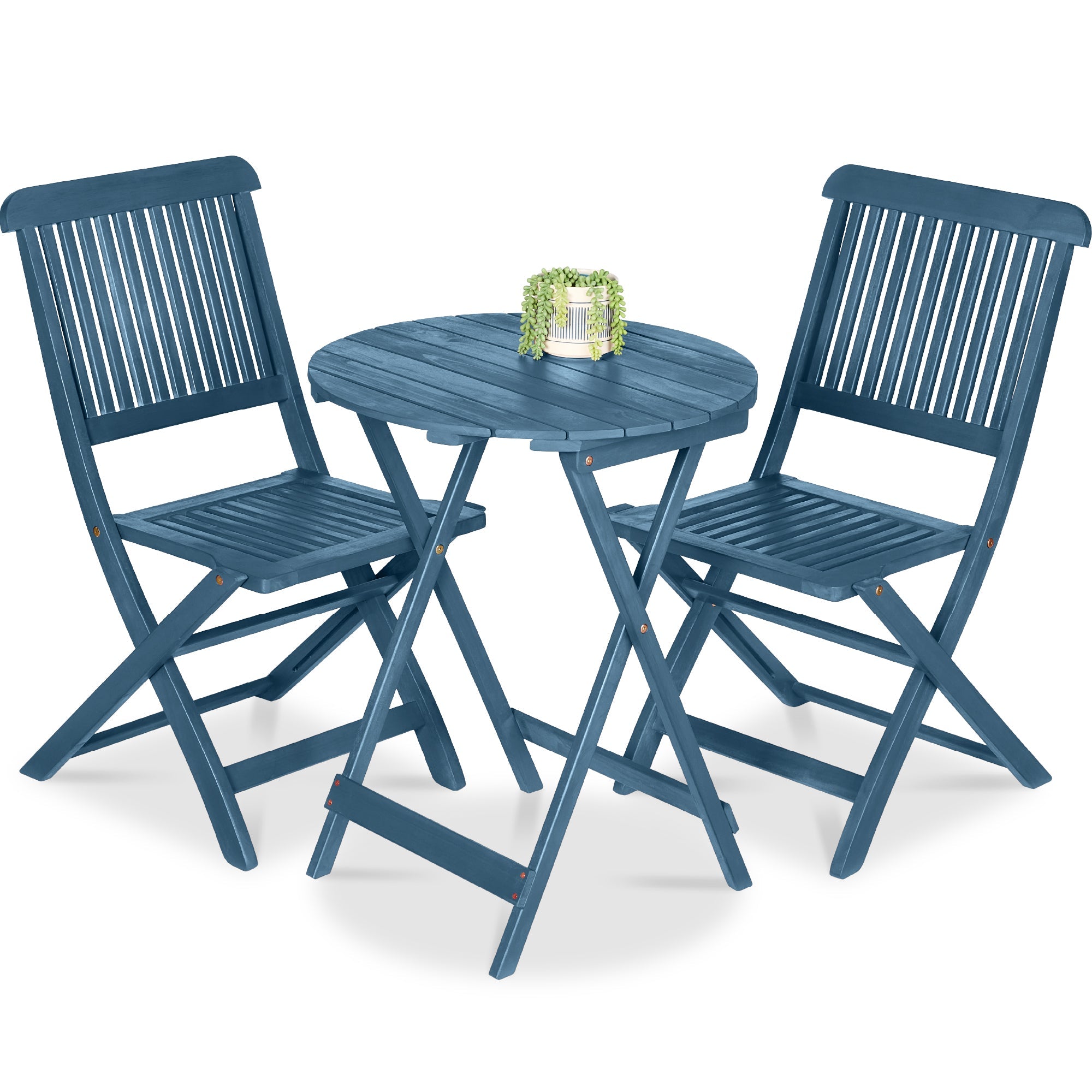 3-Piece Acacia Wood Bistro Set w/ Folding Table, 2 Chairs