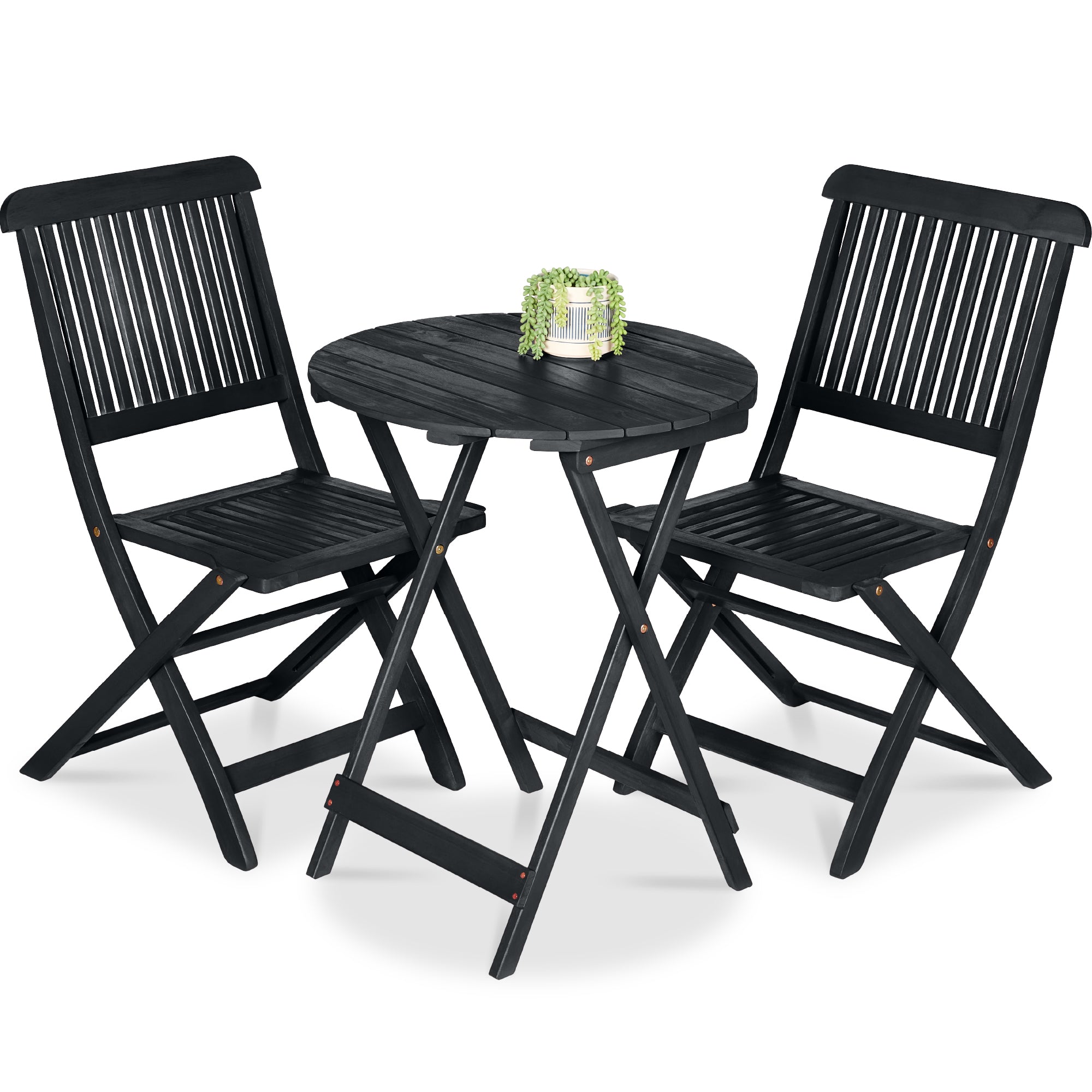 3-Piece Acacia Wood Bistro Set w/ Folding Table, 2 Chairs