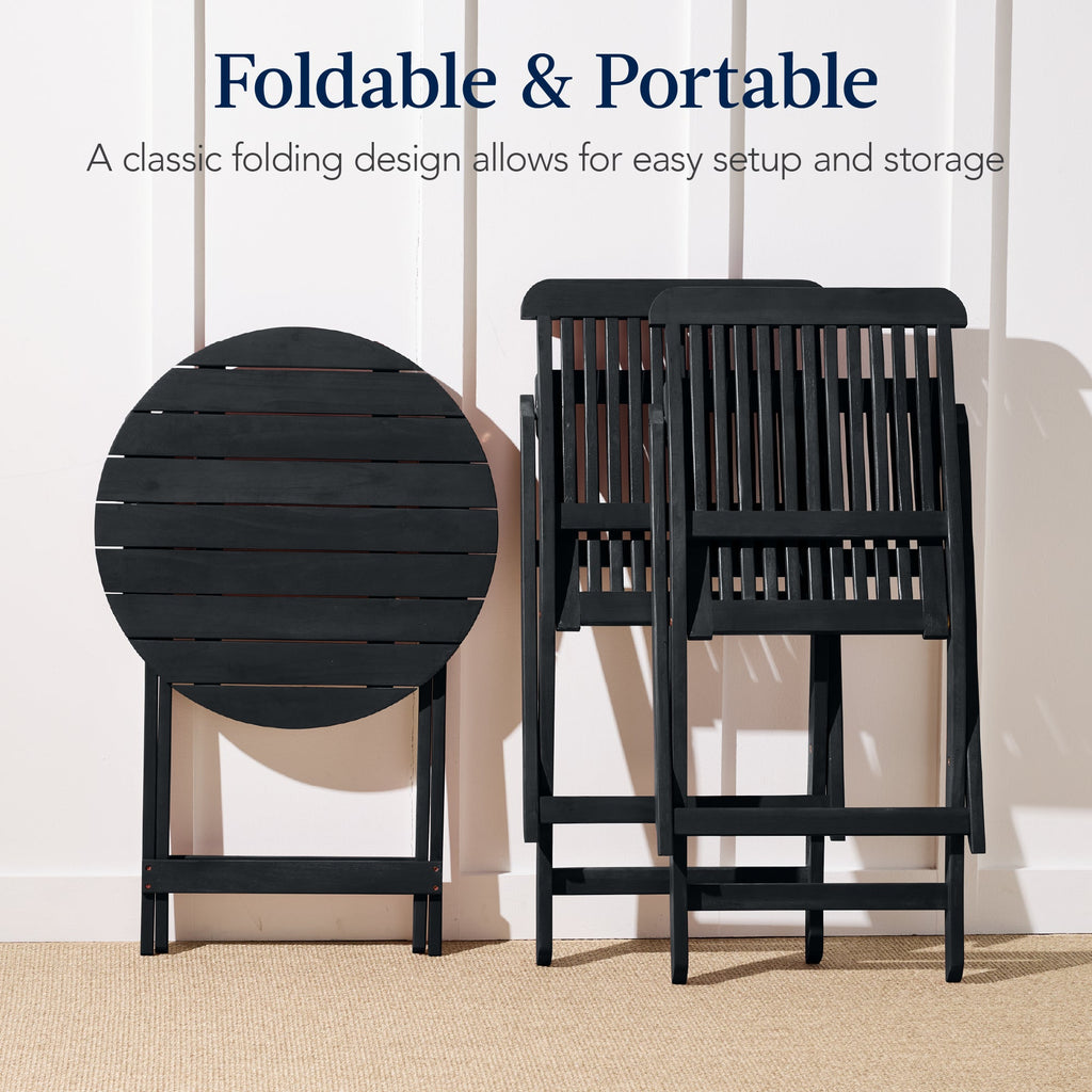 3-Piece Acacia Wood Bistro Set w/ Folding Table, 2 Chairs