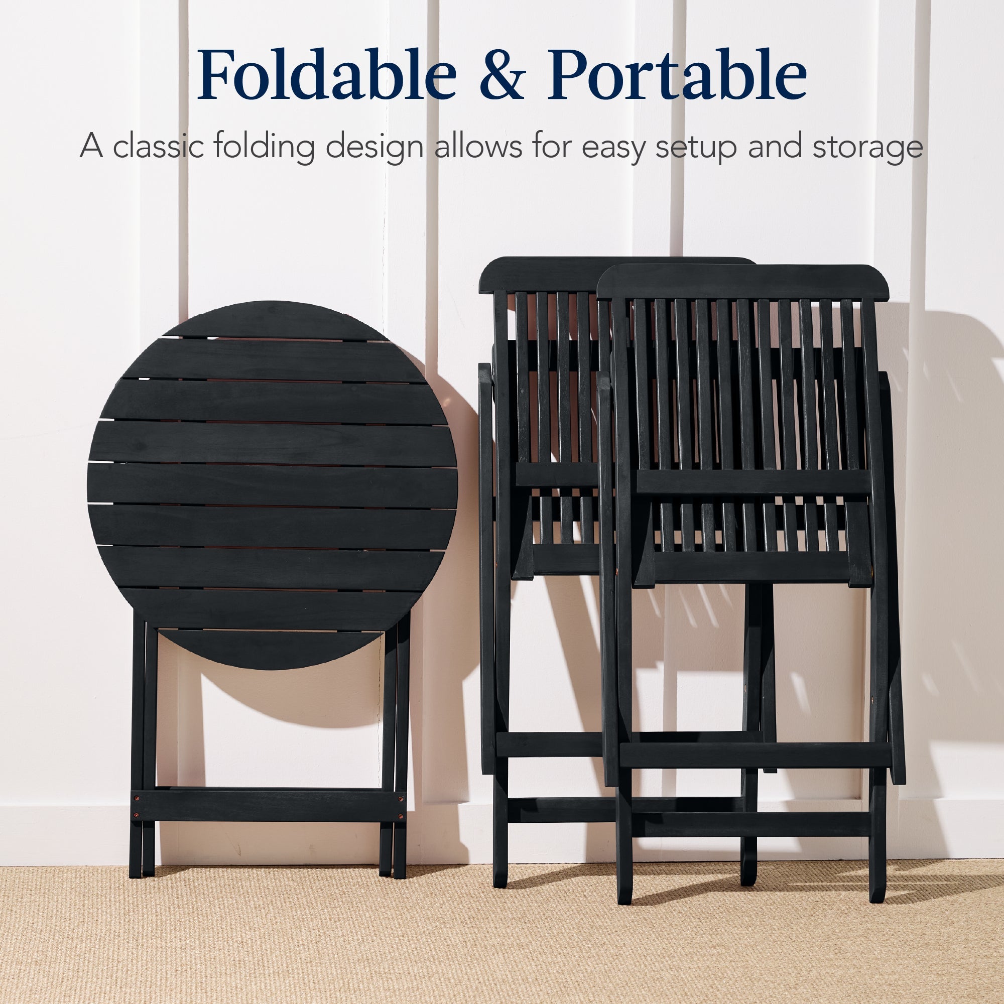 3-Piece Acacia Wood Bistro Set w/ Folding Table, 2 Chairs