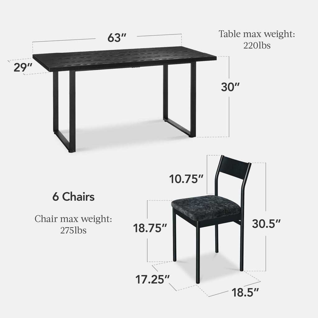 7-Piece Modern Dining Set, Kitchen Table w/ 6 Chairs, Metal Frame