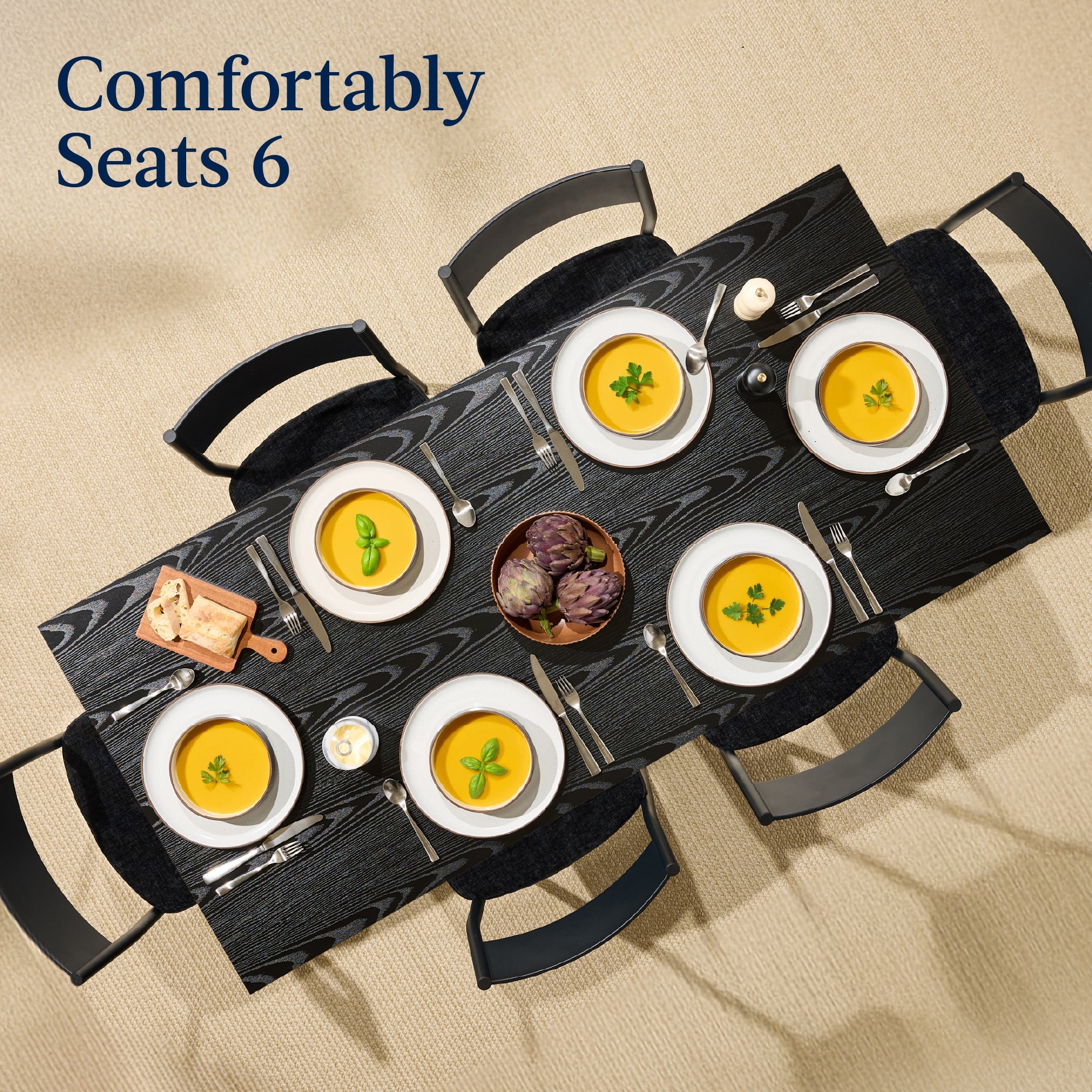 7-Piece Modern Dining Set, Kitchen Table w/ 6 Chairs, Metal Frame