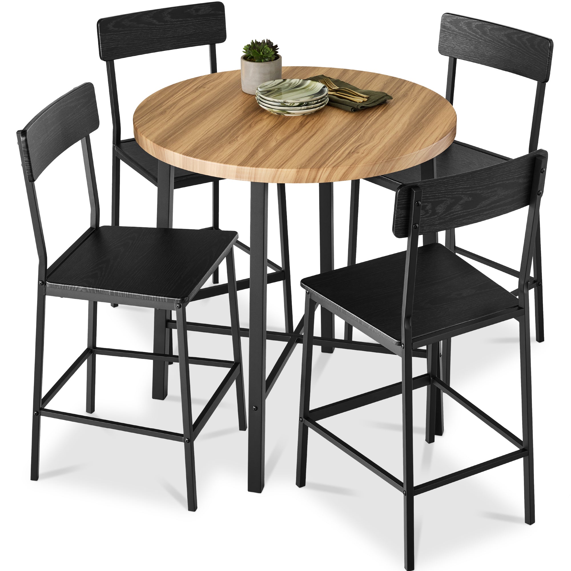 5-Piece Modern Round Counter Height Dining Set w/ 4 Chairs