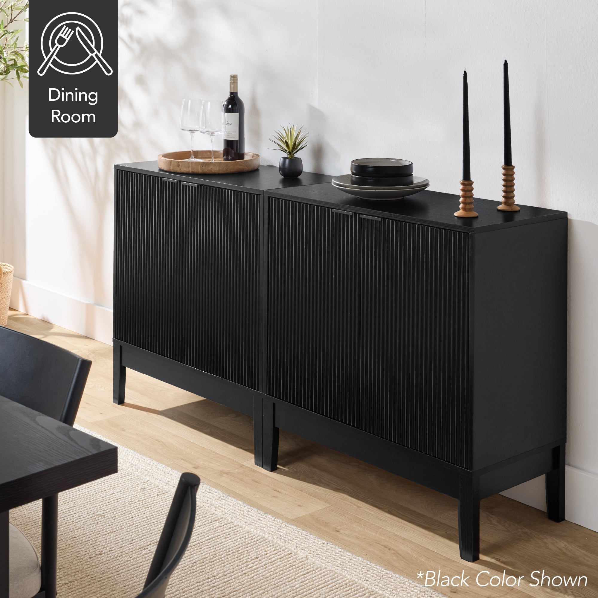 2-Door Reeded Storage Cabinet, Accent Furniture, Sideboard