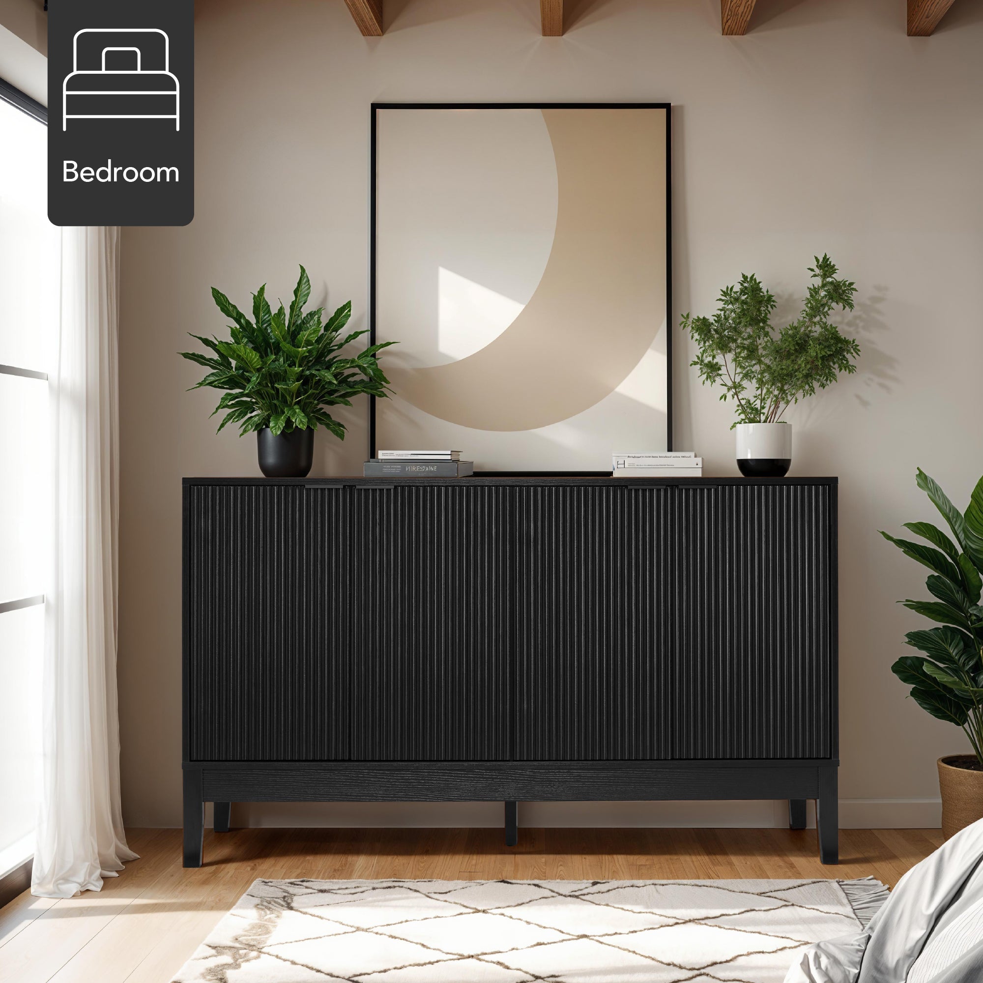 4-Door Reeded Storage Cabinet, Accent Furniture, Sideboard