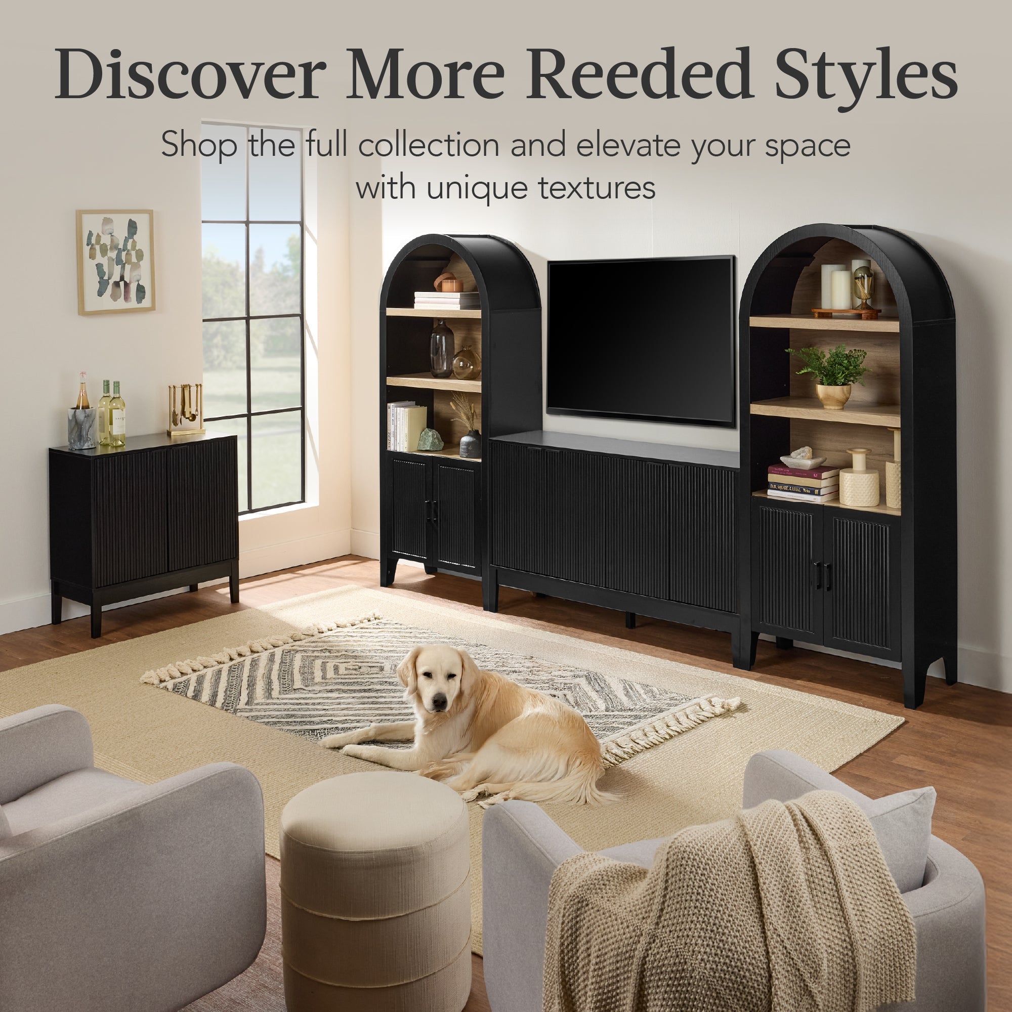 4-Door Reeded Storage Cabinet, Accent Furniture, Sideboard