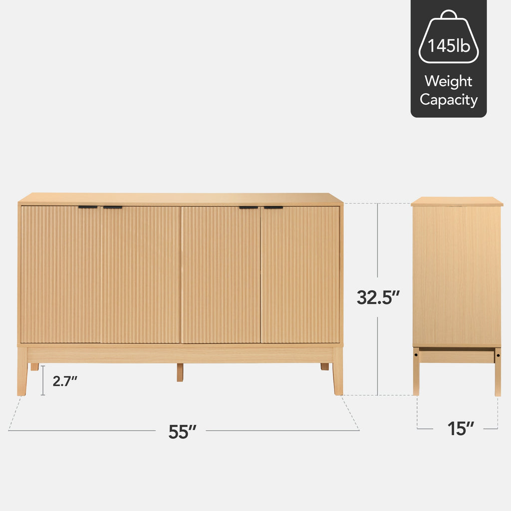 4-Door Reeded Storage Cabinet, Accent Furniture, Sideboard