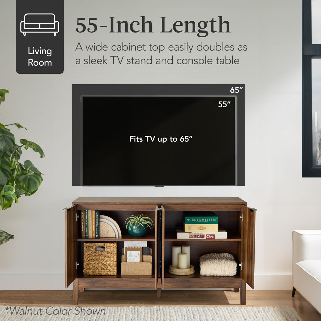 4-Door Reeded Storage Cabinet, Accent Furniture, Sideboard