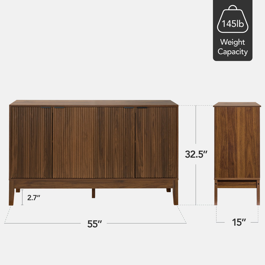 4-Door Reeded Storage Cabinet, Accent Furniture, Sideboard