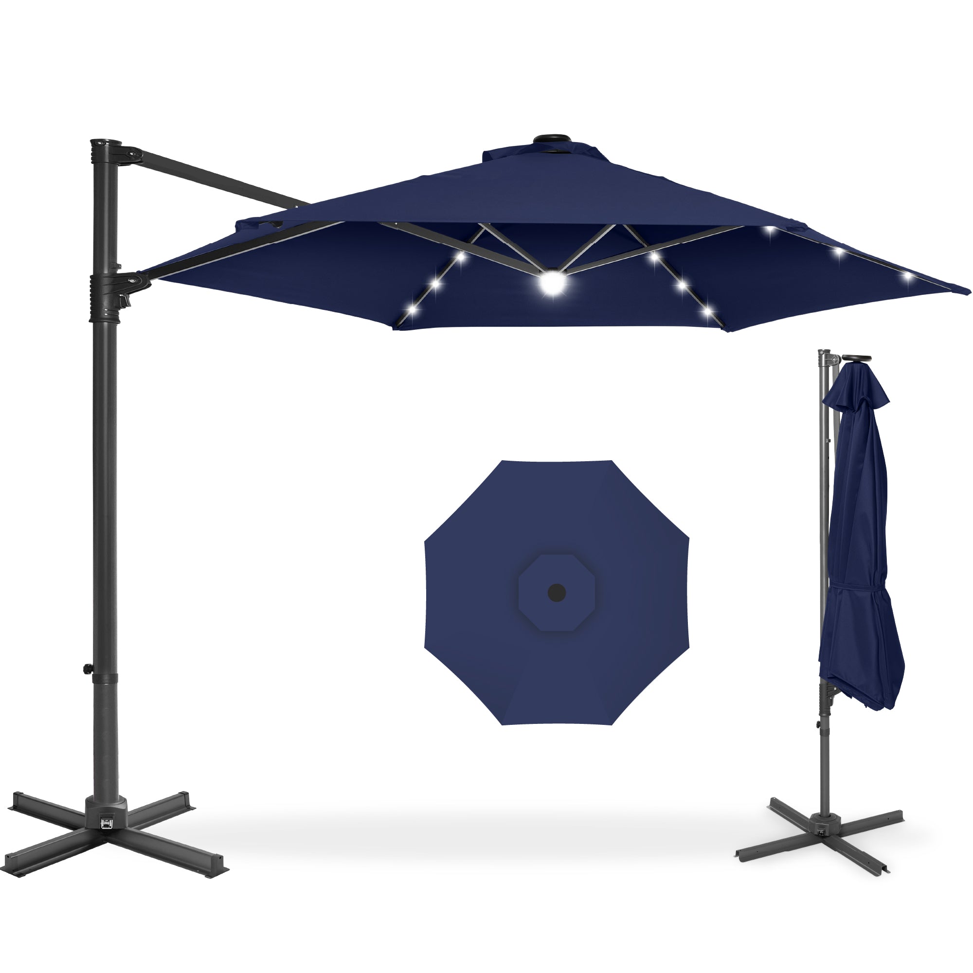 360 LED Rotating Cantilever Offset Patio Umbrella - 10ft