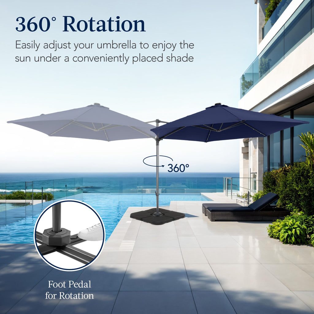 360 LED Rotating Cantilever Offset Patio Umbrella - 10ft