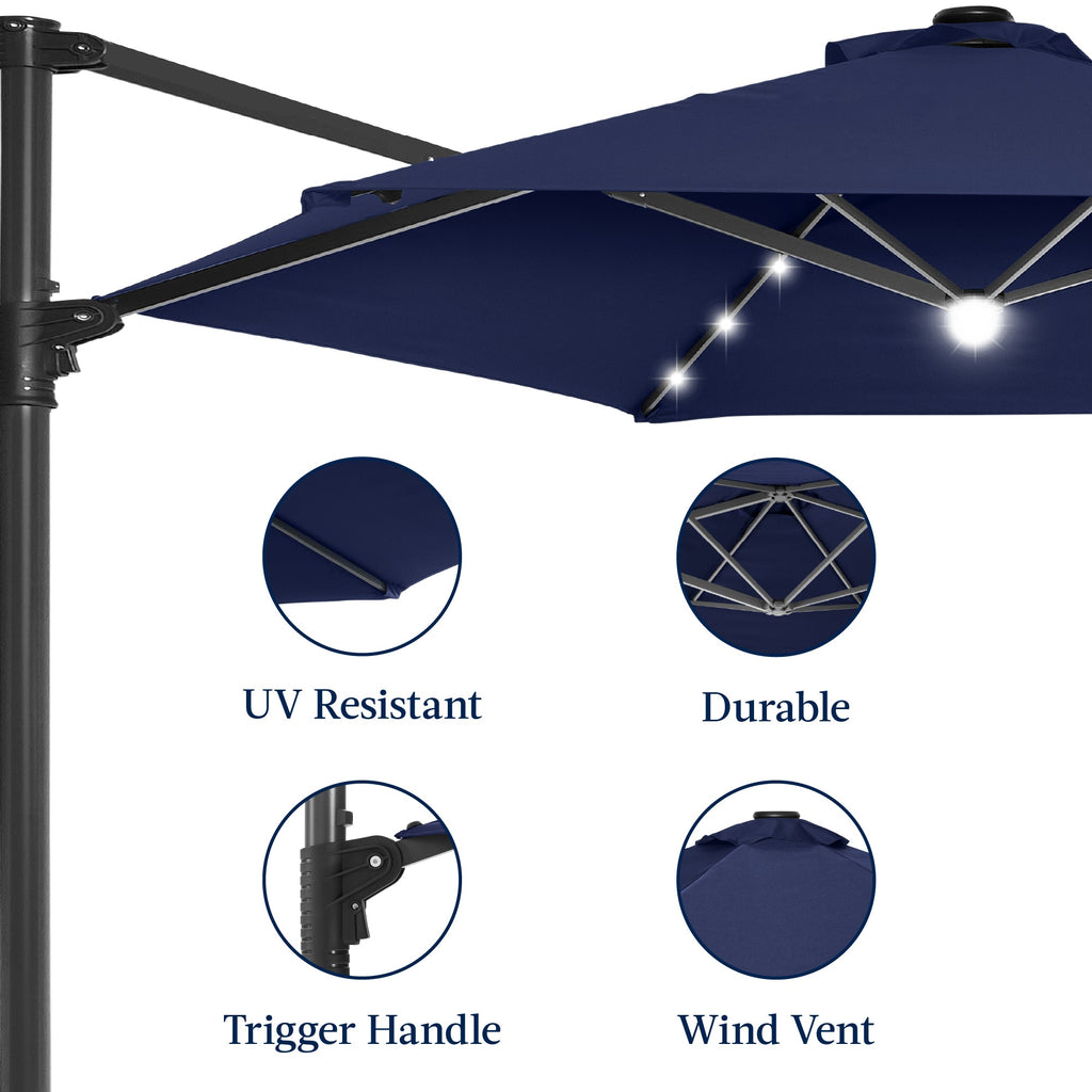 360 LED Rotating Cantilever Offset Patio Umbrella - 10ft