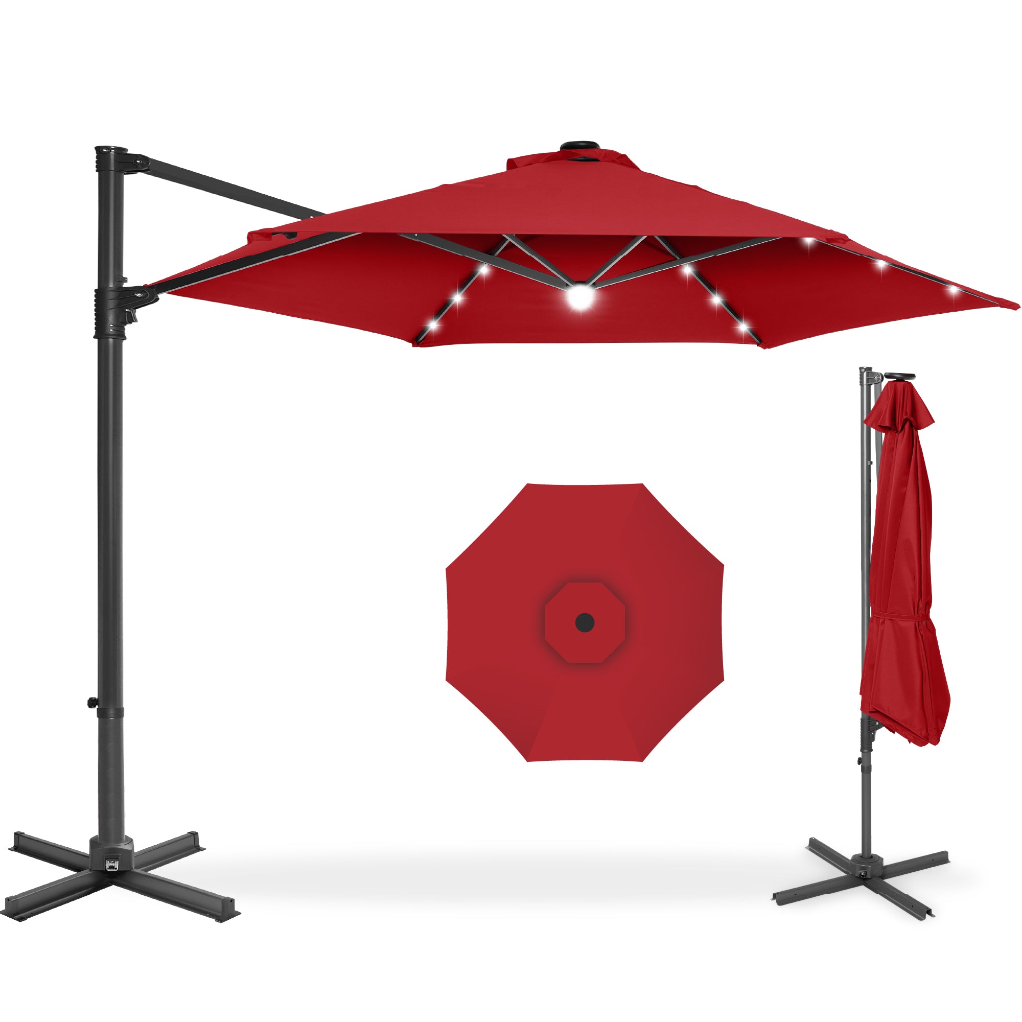360 LED Rotating Cantilever Offset Patio Umbrella - 10ft