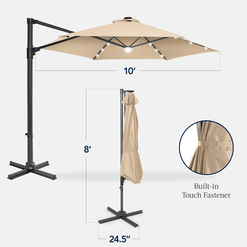 360 LED Rotating Cantilever Offset Patio Umbrella - 10ft