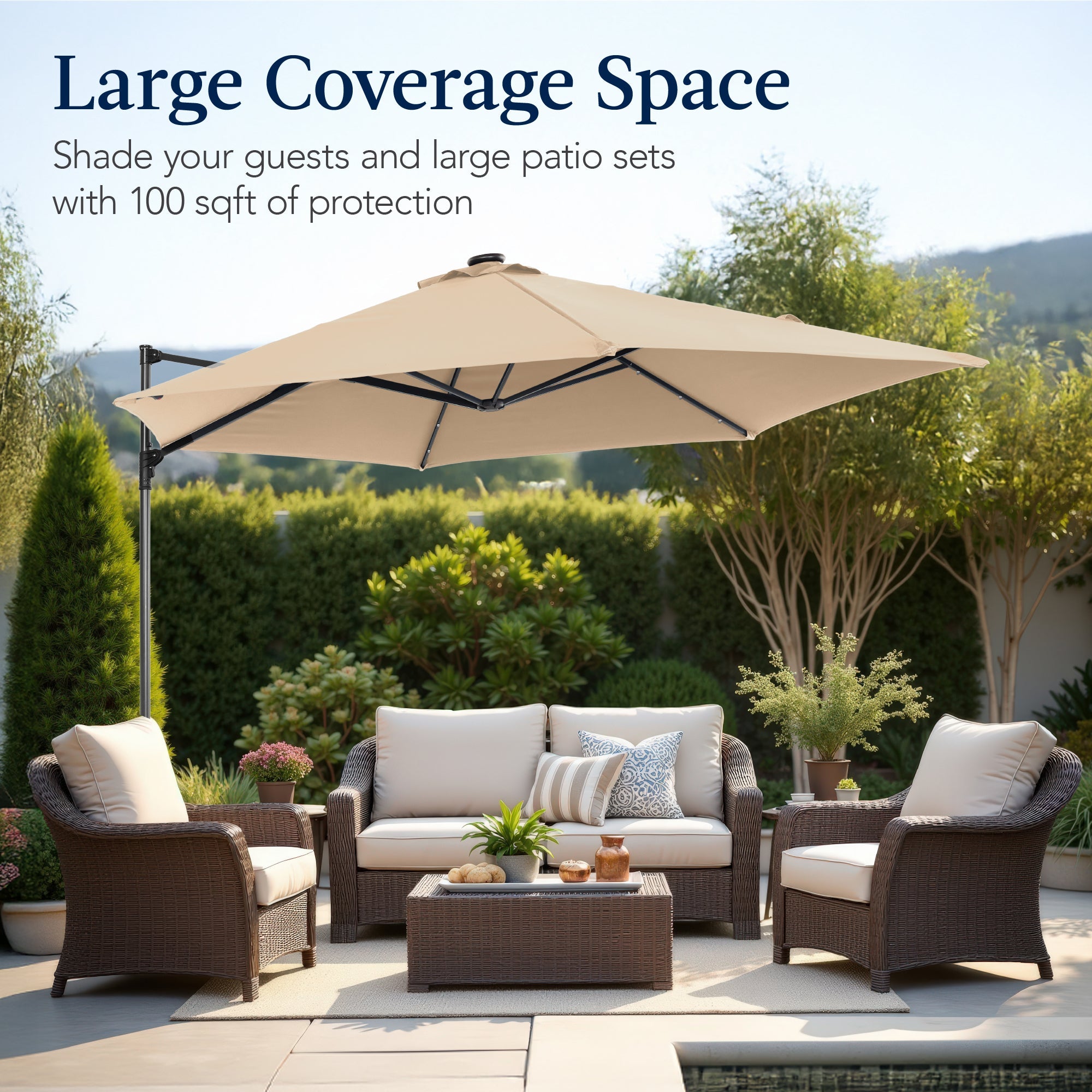 360 LED Rotating Cantilever Offset Patio Umbrella - 10ft