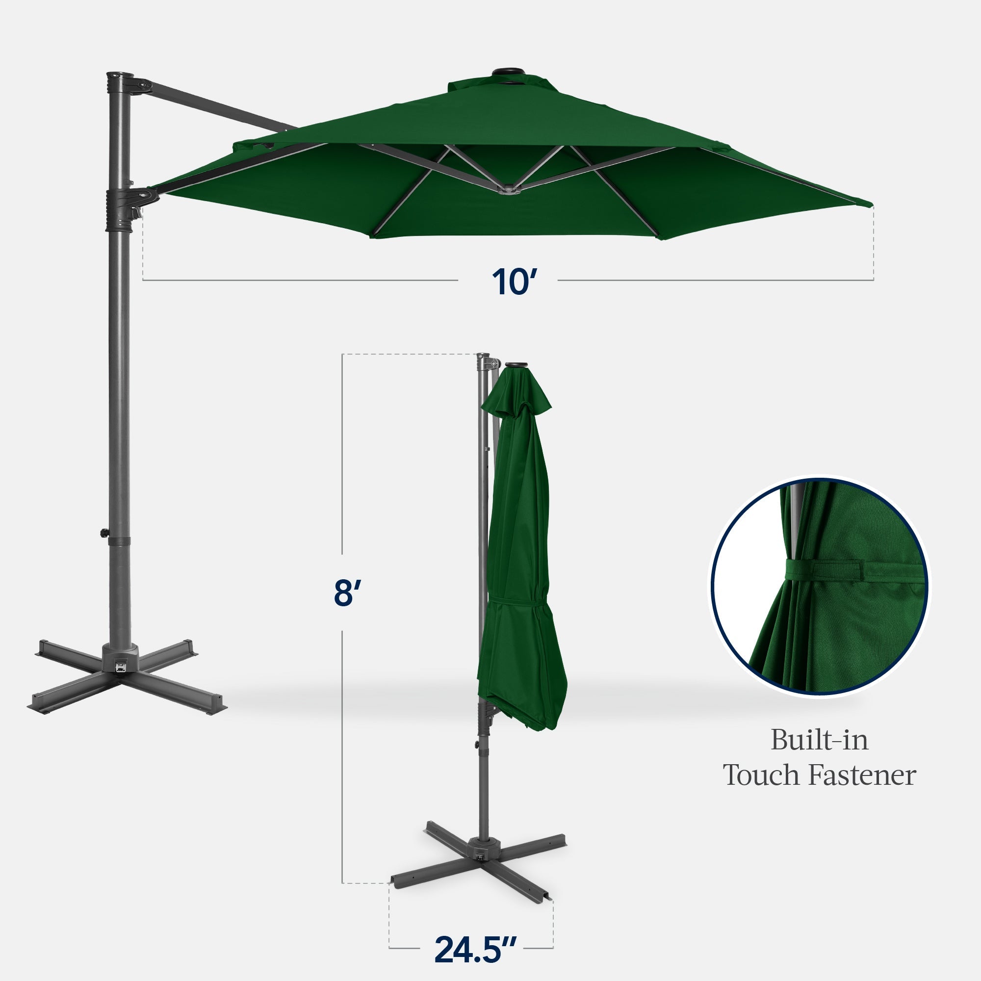 360 LED Rotating Cantilever Offset Patio Umbrella - 10ft