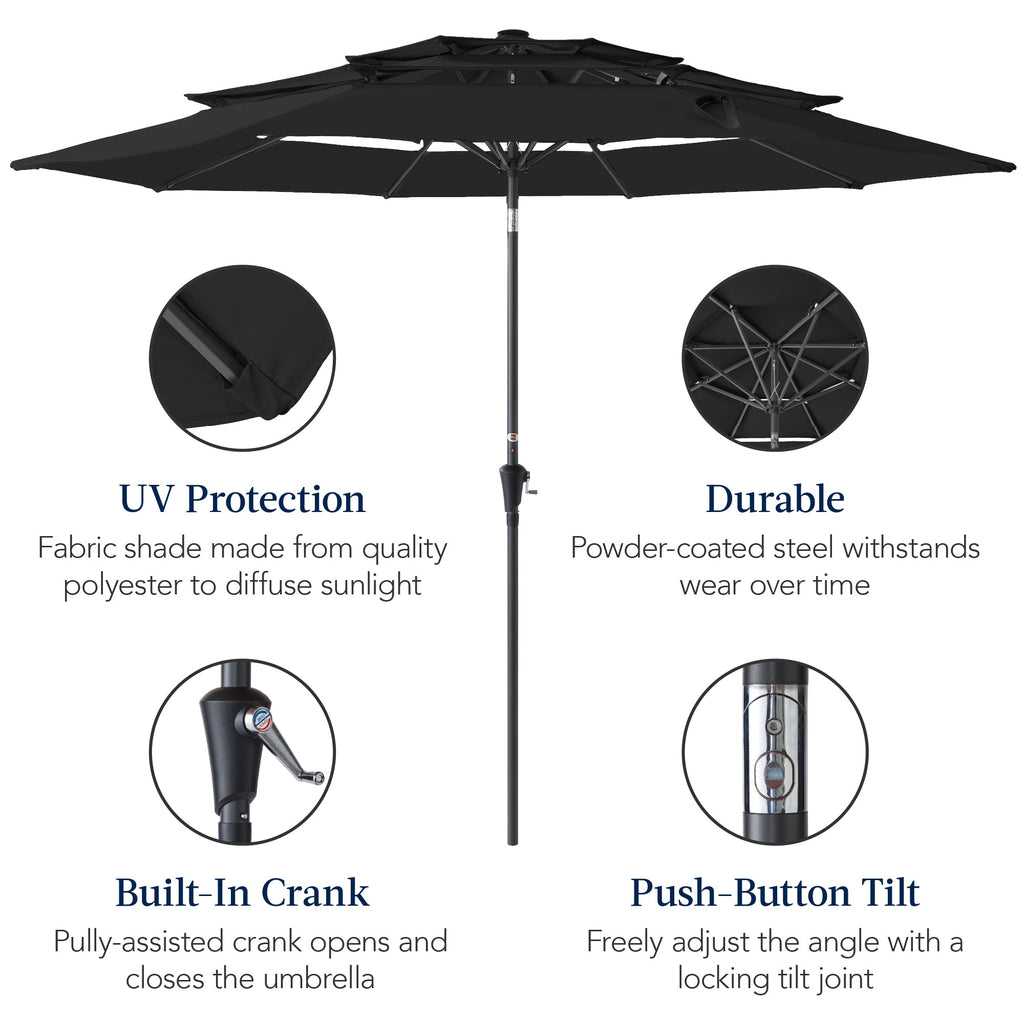 3-Tier Patio Umbrella w/ Tilt Adjustment, Crank - 10ft