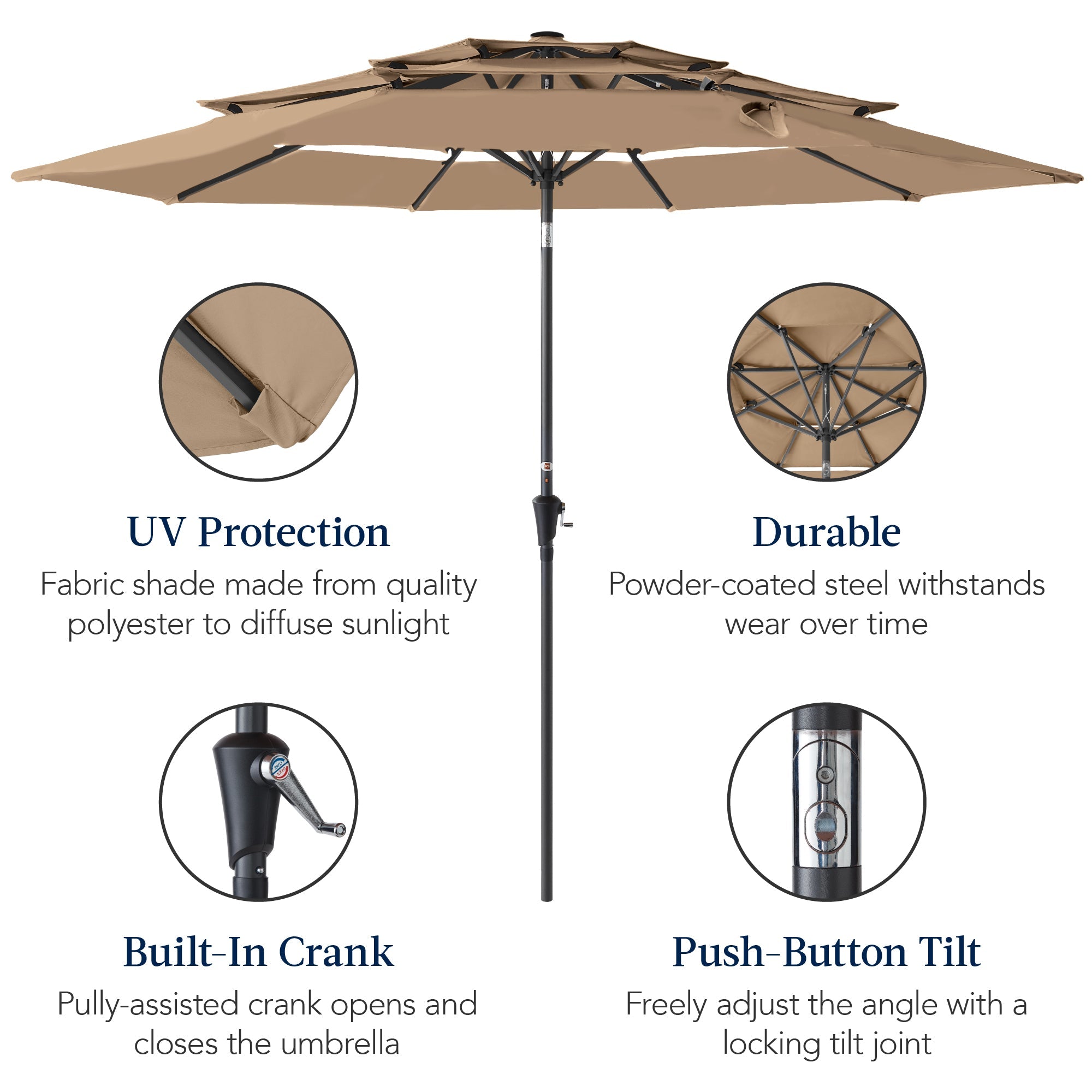 3-Tier Patio Umbrella w/ Tilt Adjustment, Crank - 10ft