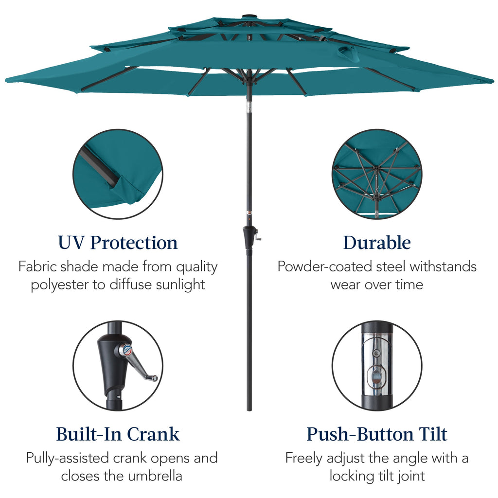3-Tier Patio Umbrella w/ Tilt Adjustment, Crank - 10ft