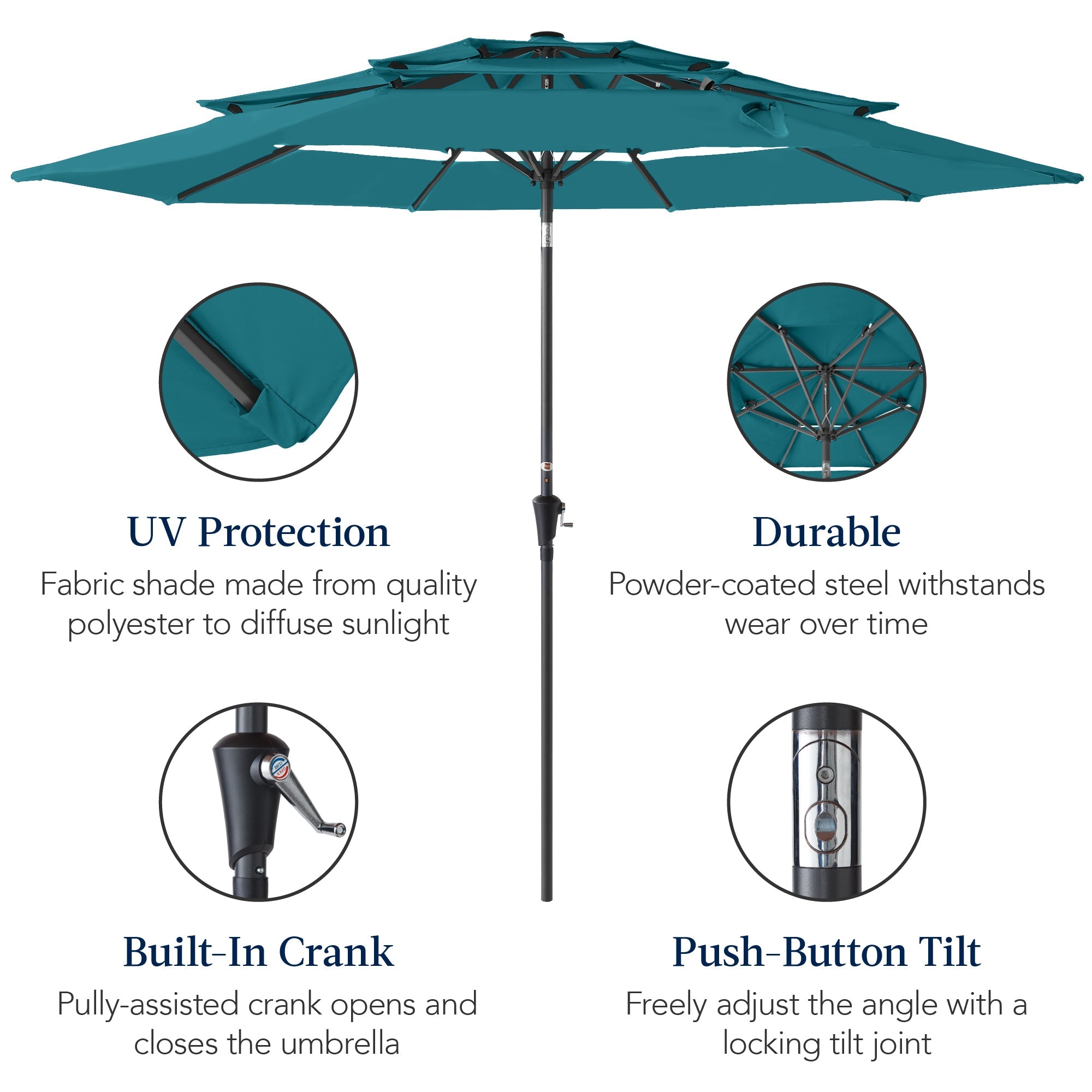 3-Tier Patio Umbrella w/ Tilt Adjustment, Crank - 10ft