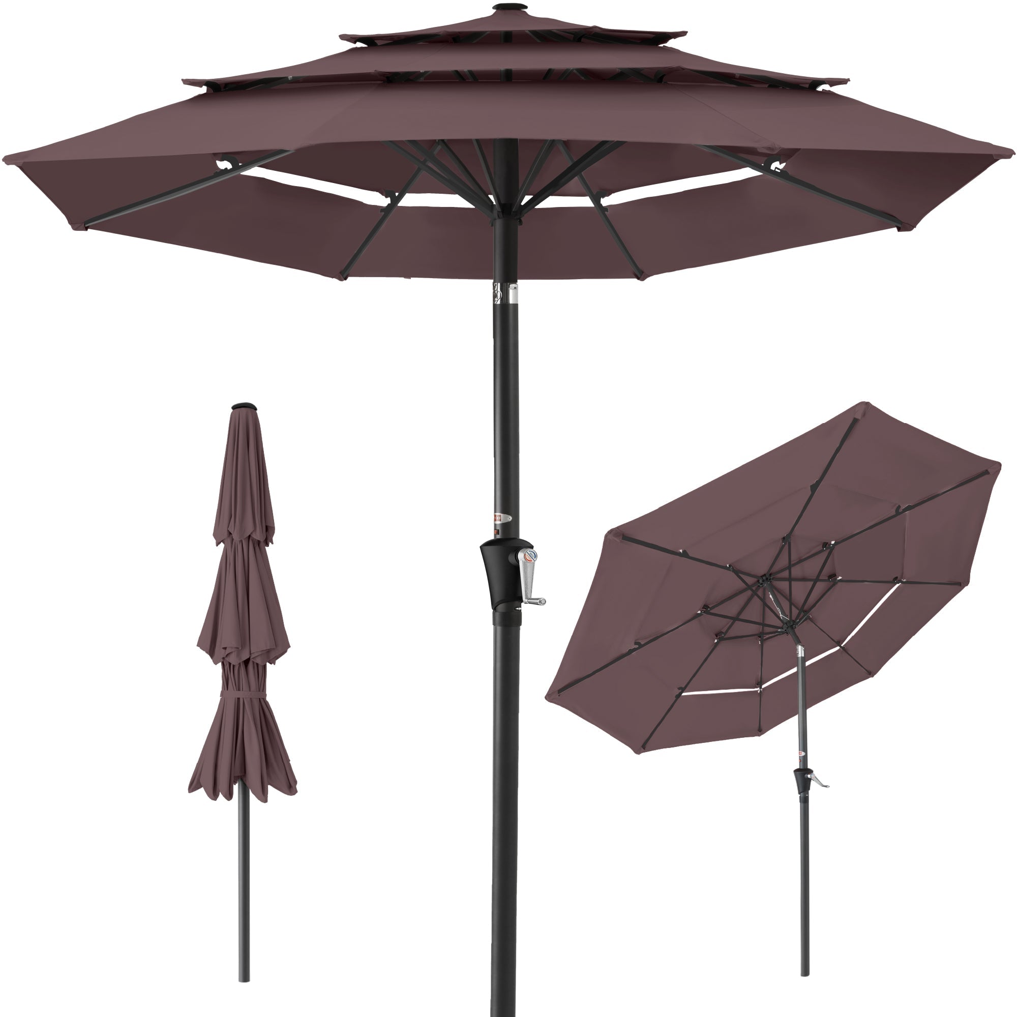 3-Tier Patio Umbrella w/ Tilt Adjustment, Crank - 10ft