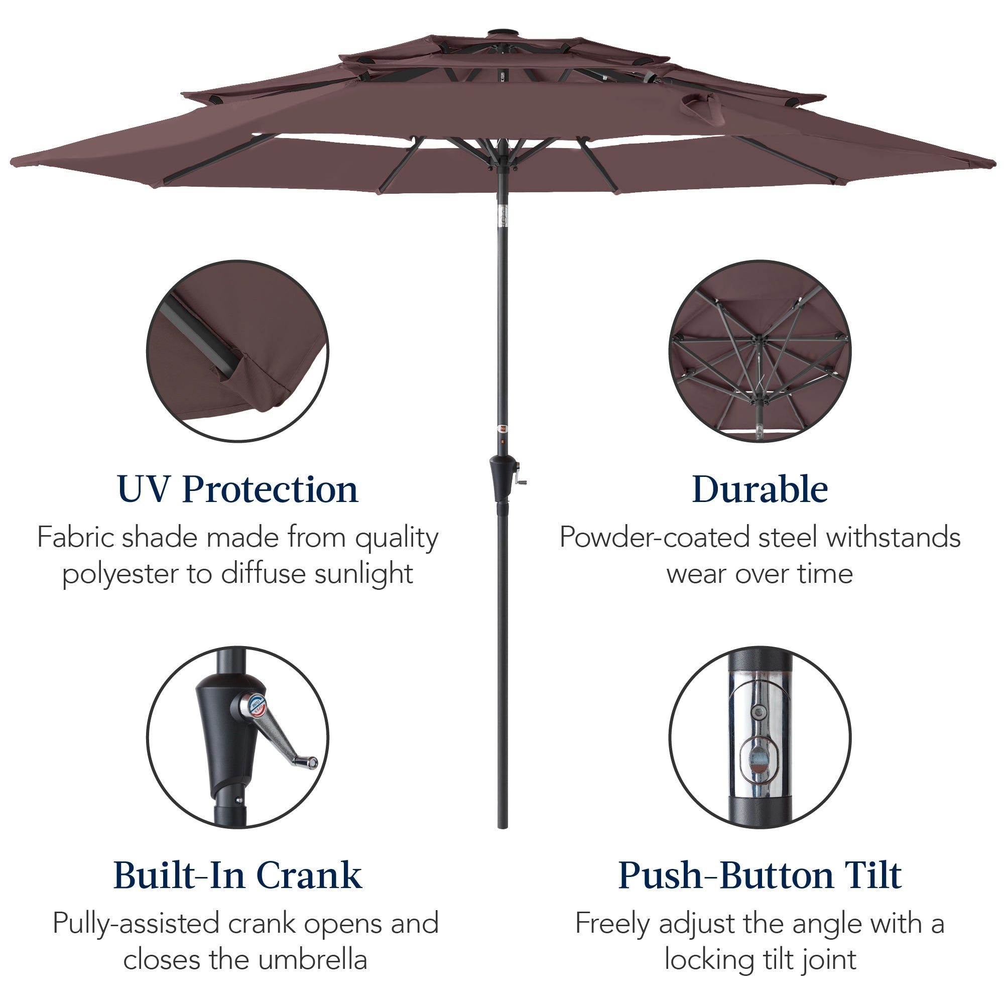 3-Tier Patio Umbrella w/ Tilt Adjustment, Crank - 10ft