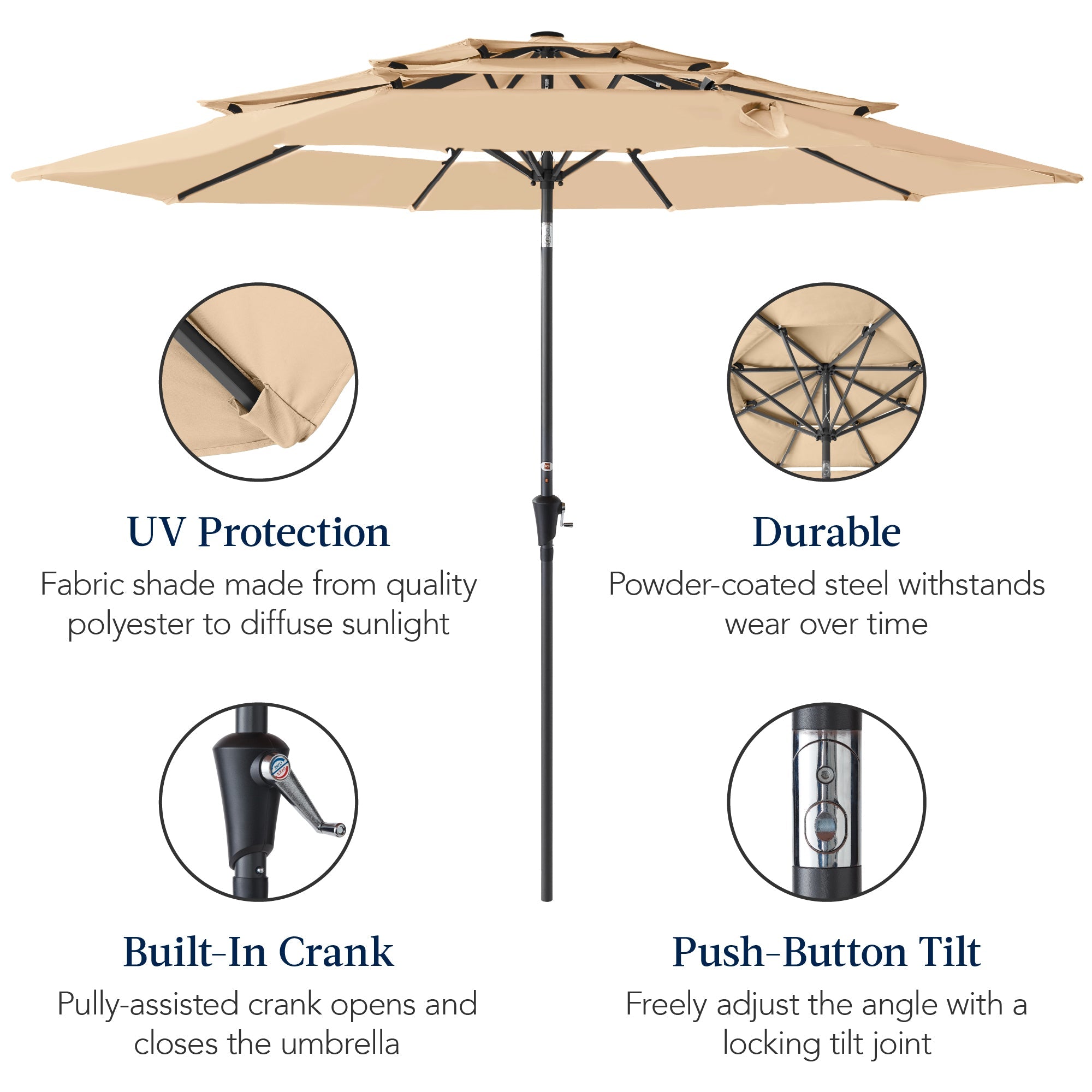 3-Tier Patio Umbrella w/ Tilt Adjustment, Crank - 10ft