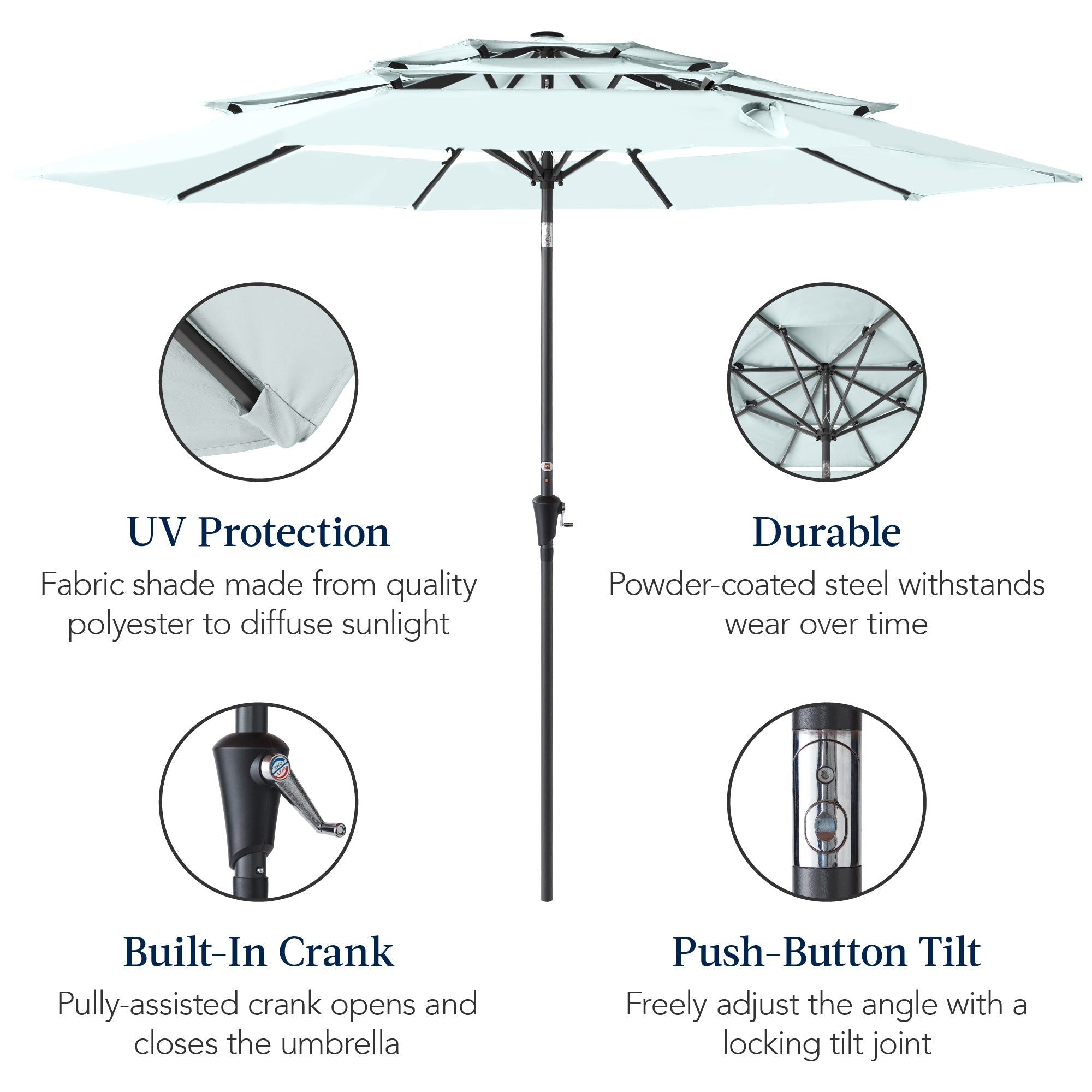 3-Tier Patio Umbrella w/ Tilt Adjustment, Crank - 10ft