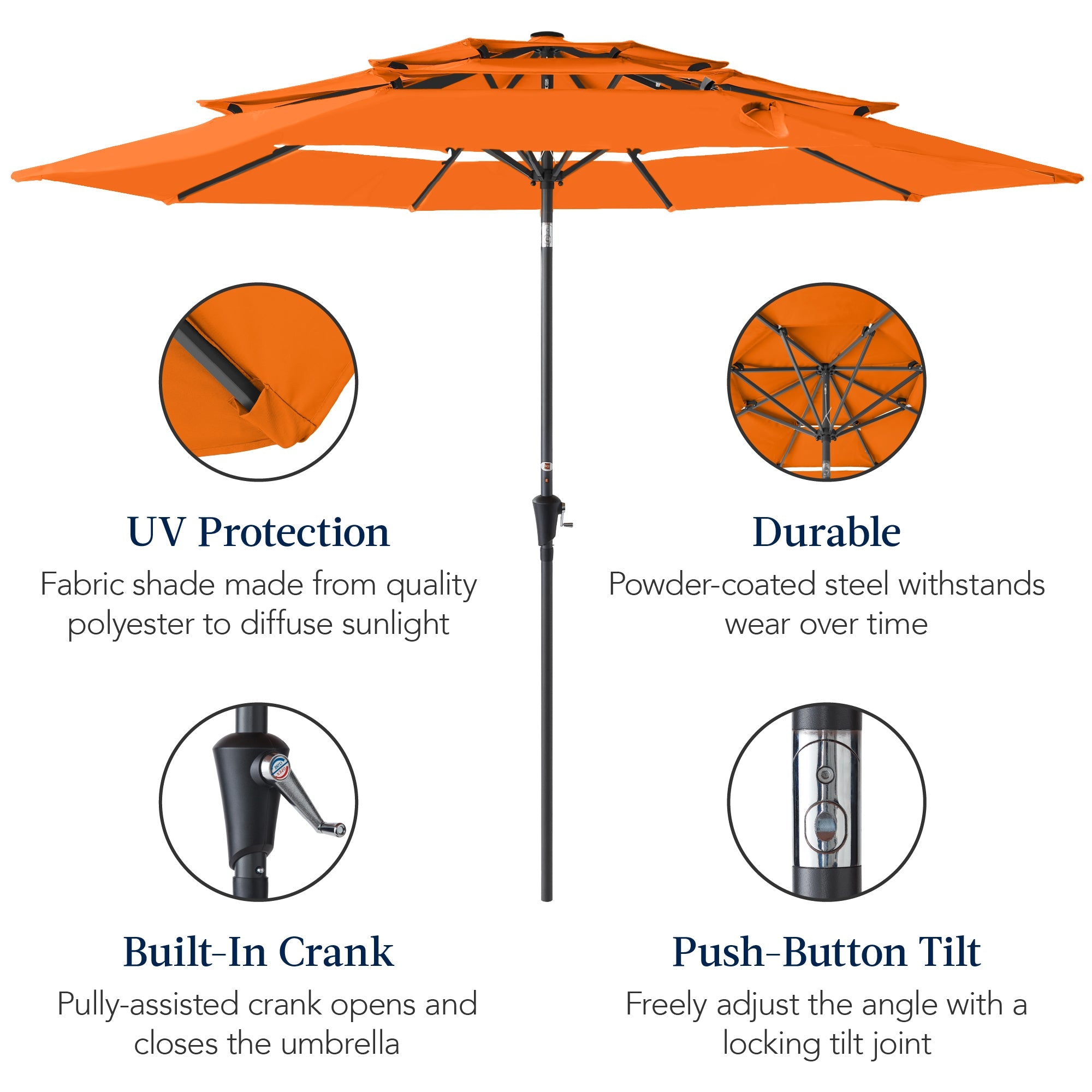 3-Tier Patio Umbrella w/ Tilt Adjustment, Crank - 10ft
