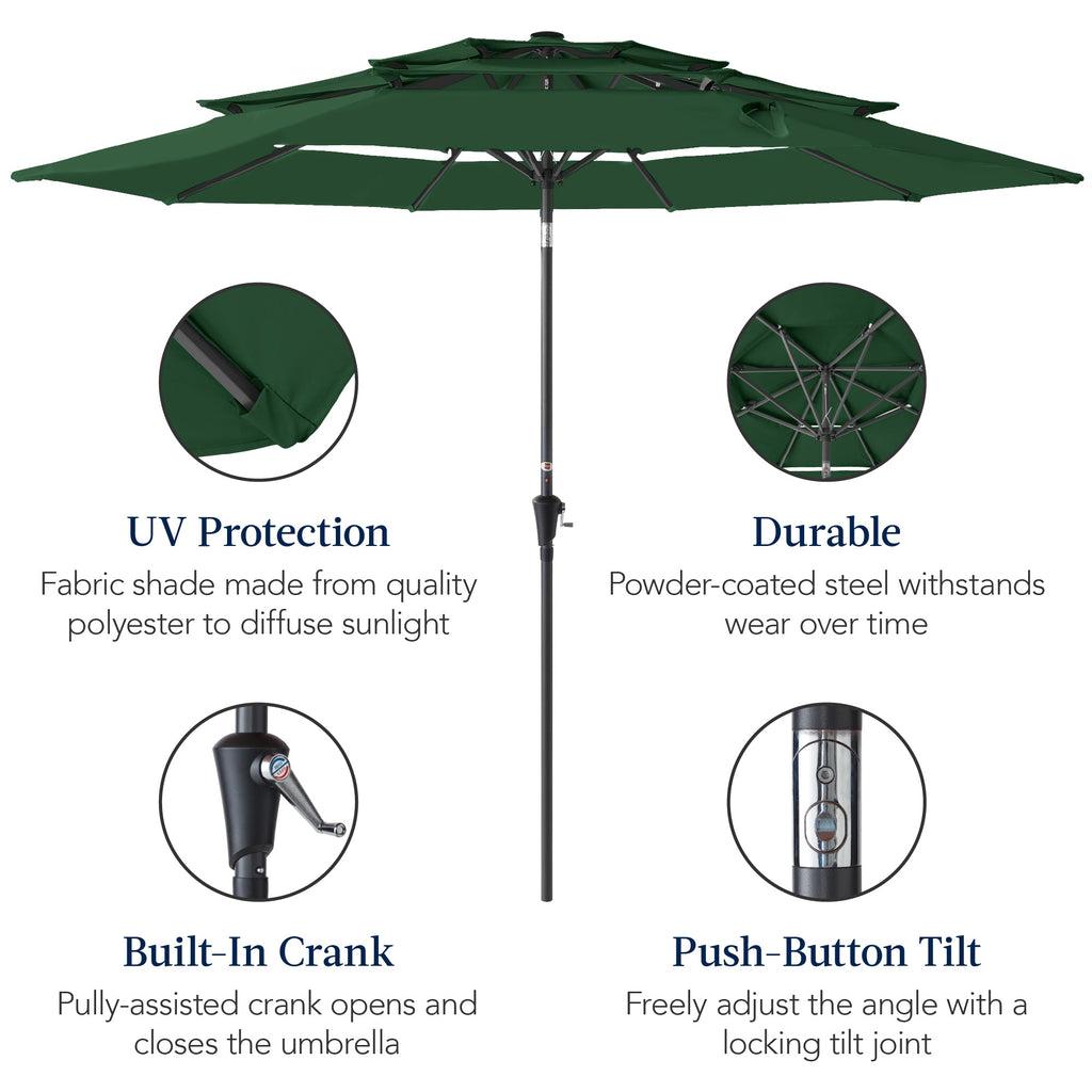 3-Tier Patio Umbrella w/ Tilt Adjustment, Crank - 10ft