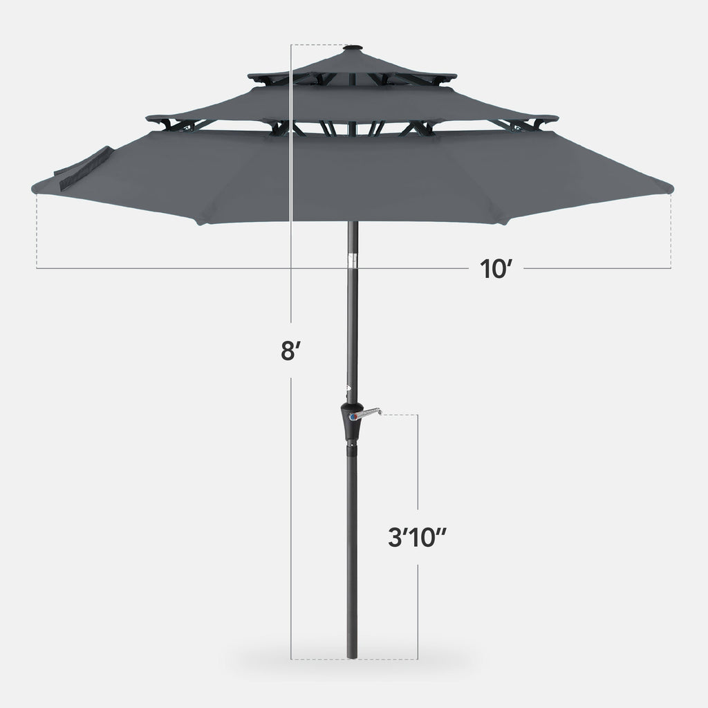 3-Tier Patio Umbrella w/ Tilt Adjustment, Crank - 10ft