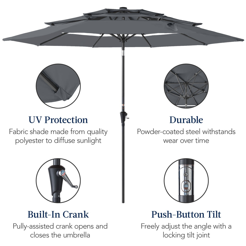 3-Tier Patio Umbrella w/ Tilt Adjustment, Crank - 10ft