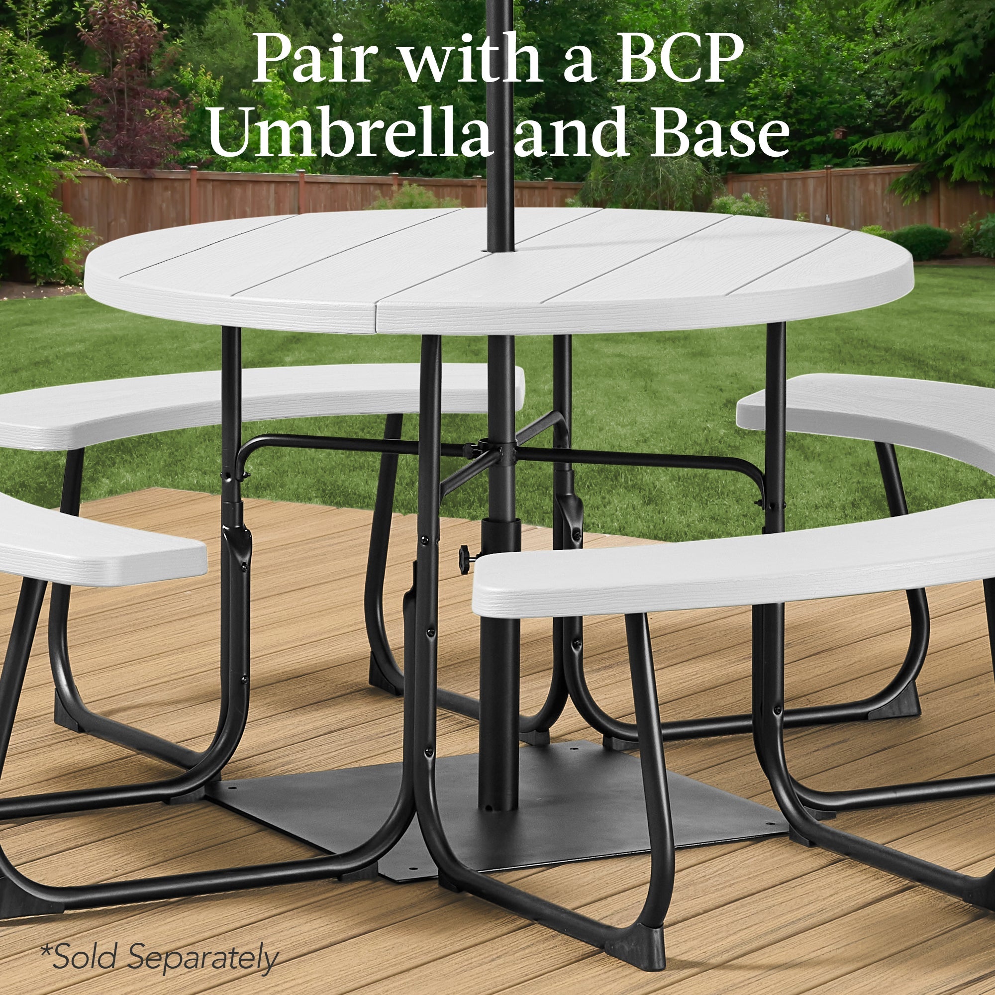 8-Person Circular Picnic Table w/ Umbrella Hole, 4 Benches